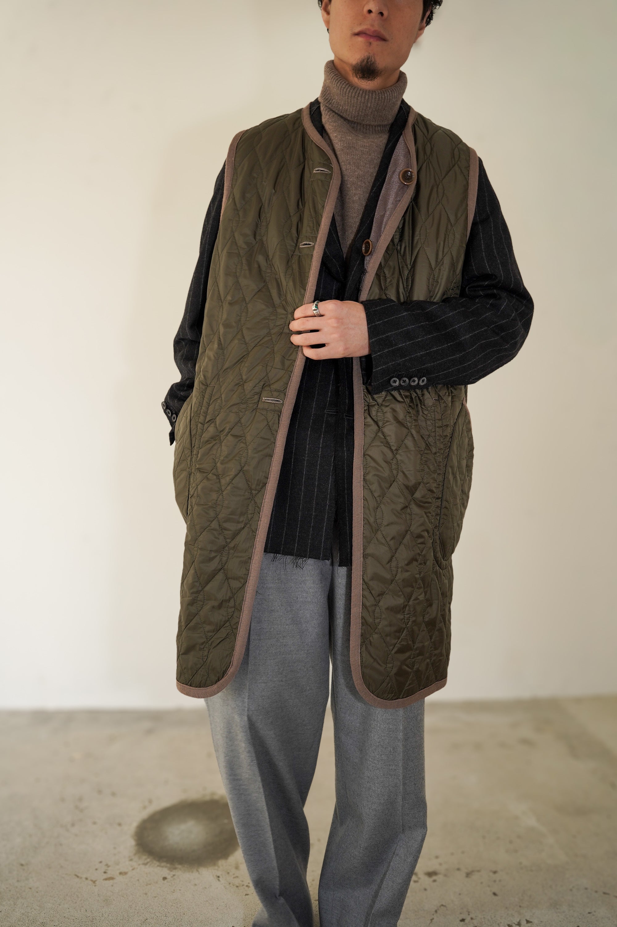 m's braque "SILK LOFT QUILTING CAR LONG VEST" ［MOCHA］