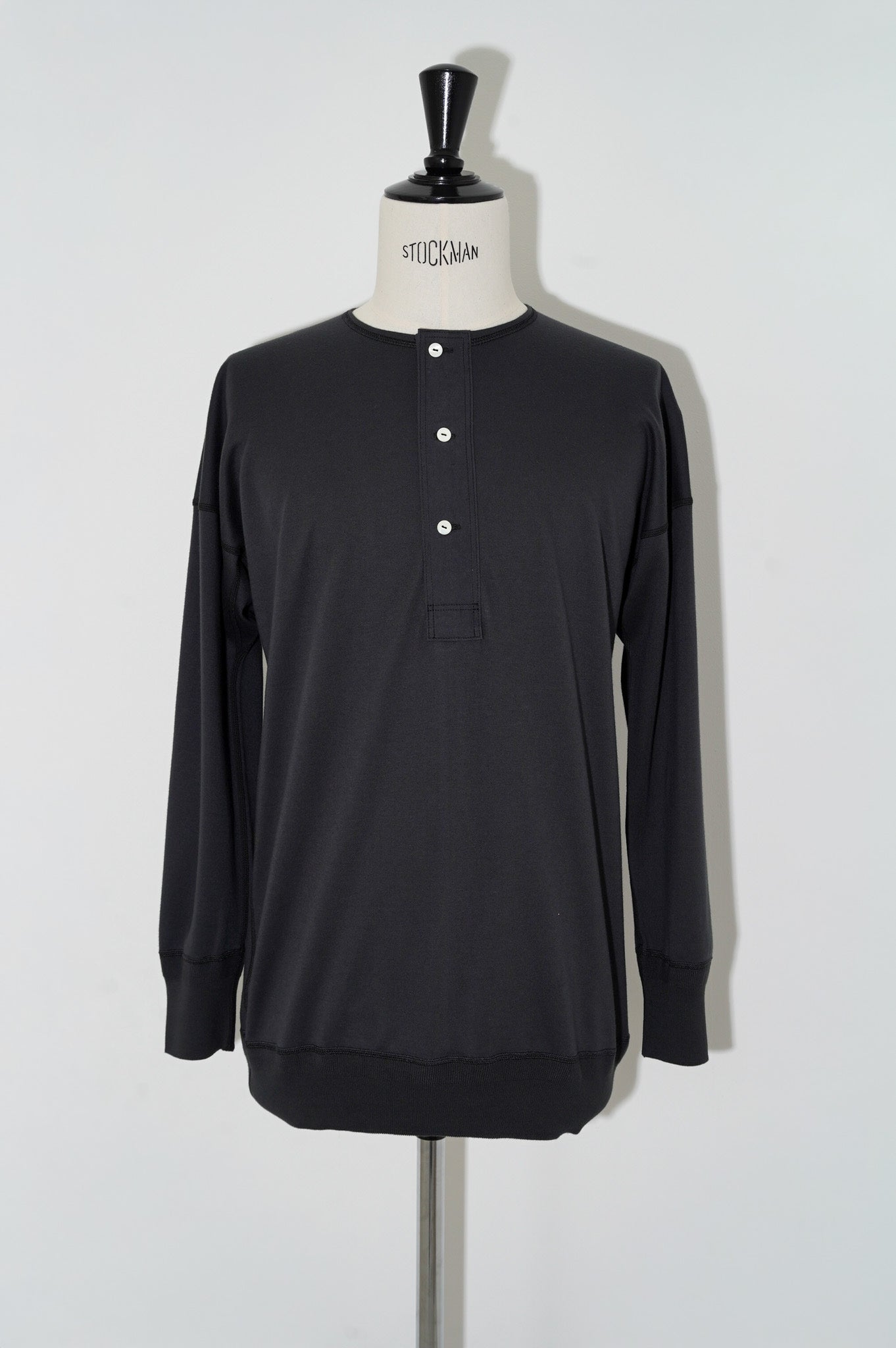 Olde Homesteader "INTERLOCK HENLEY NECK LONG SLEEVE" [O.W.BLACK]