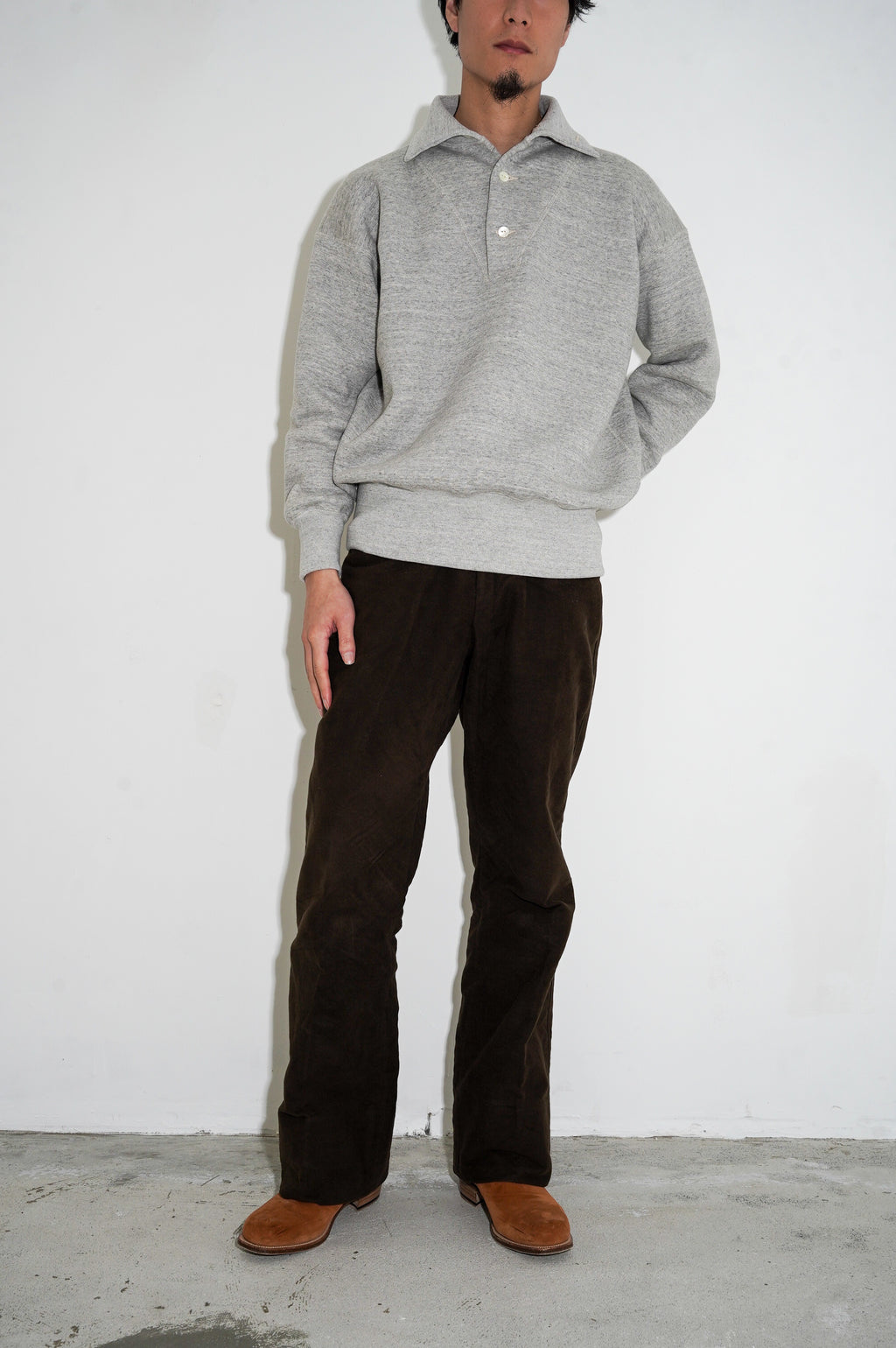 Olde Homesteader "Stand Collar Long Sleeve" [Top Gray]