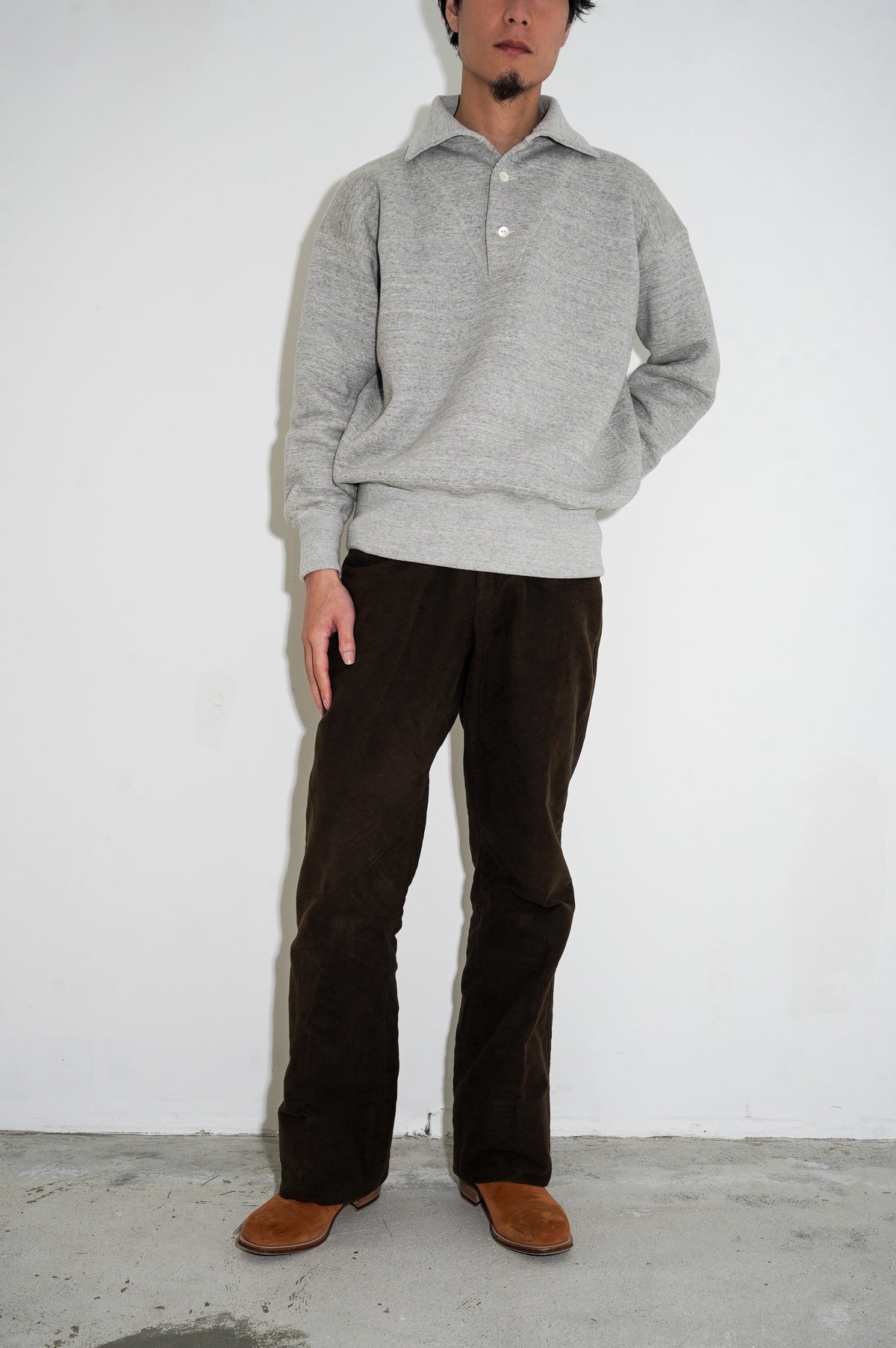 Olde Homesteader "Stand Collar Long Sleeve" [Top Gray]