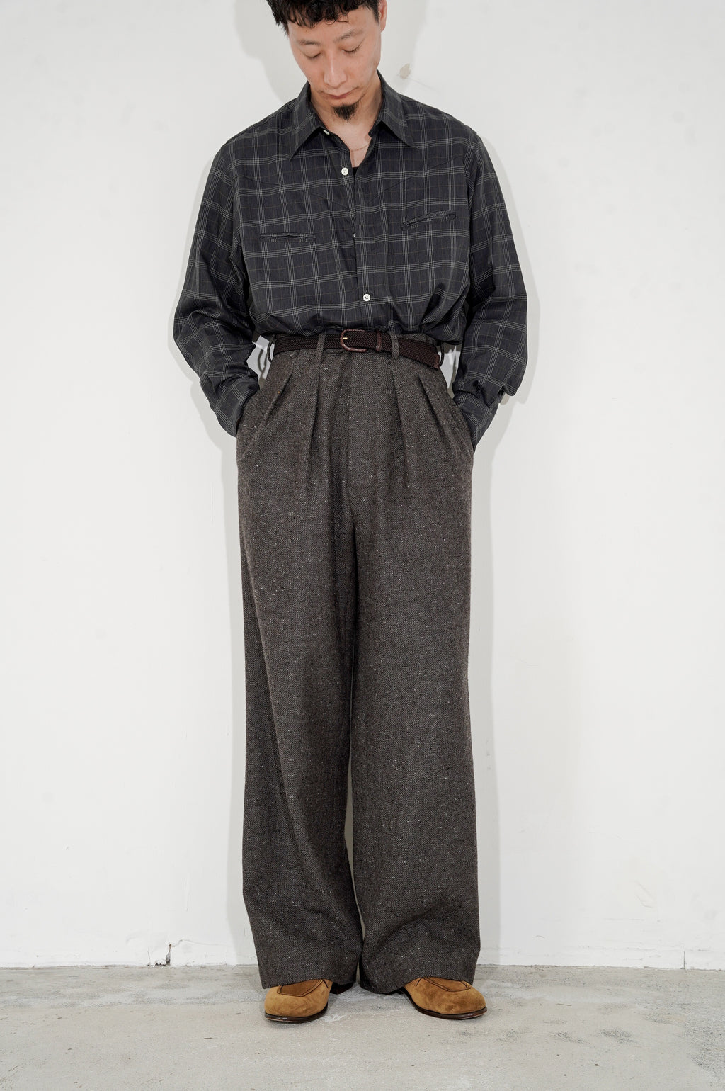 m's braque "TUCKED BAGGY PANTS" [MOCHA GREY]