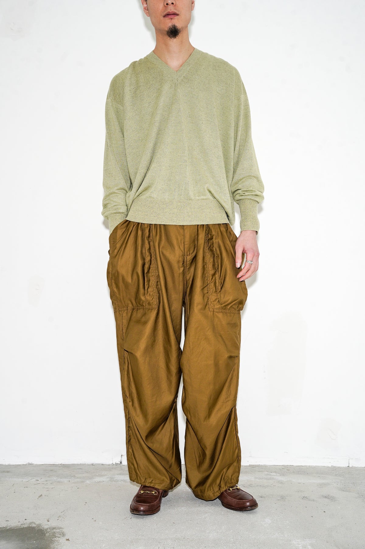 Olde H & Daughter "LINEN SILK PLAINE STITCH V NECK" [MEADOW]