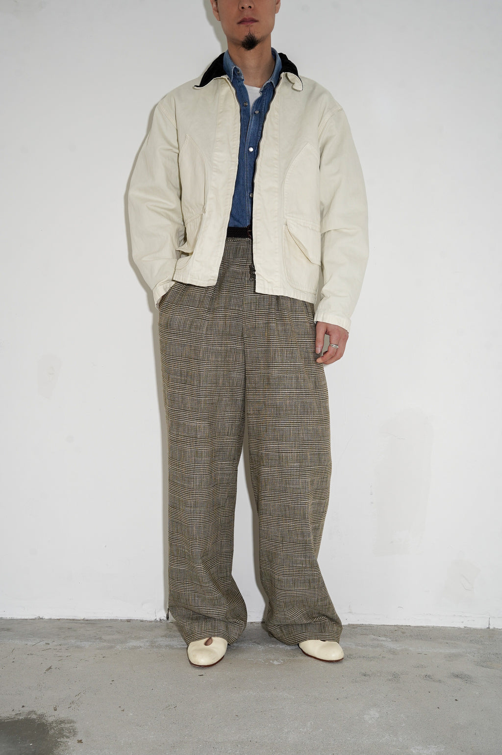 m's braque "TUCKED BAGGY PANTS" [GREN CHECK BEIGE]