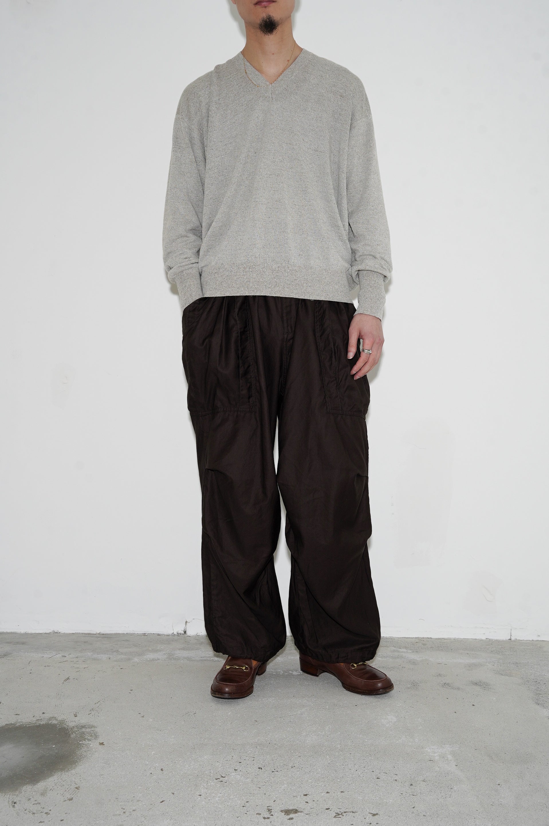 Olde H & Daughter "LINEN SILK PLAIN STITCH V NECK" [WHITE SAND]