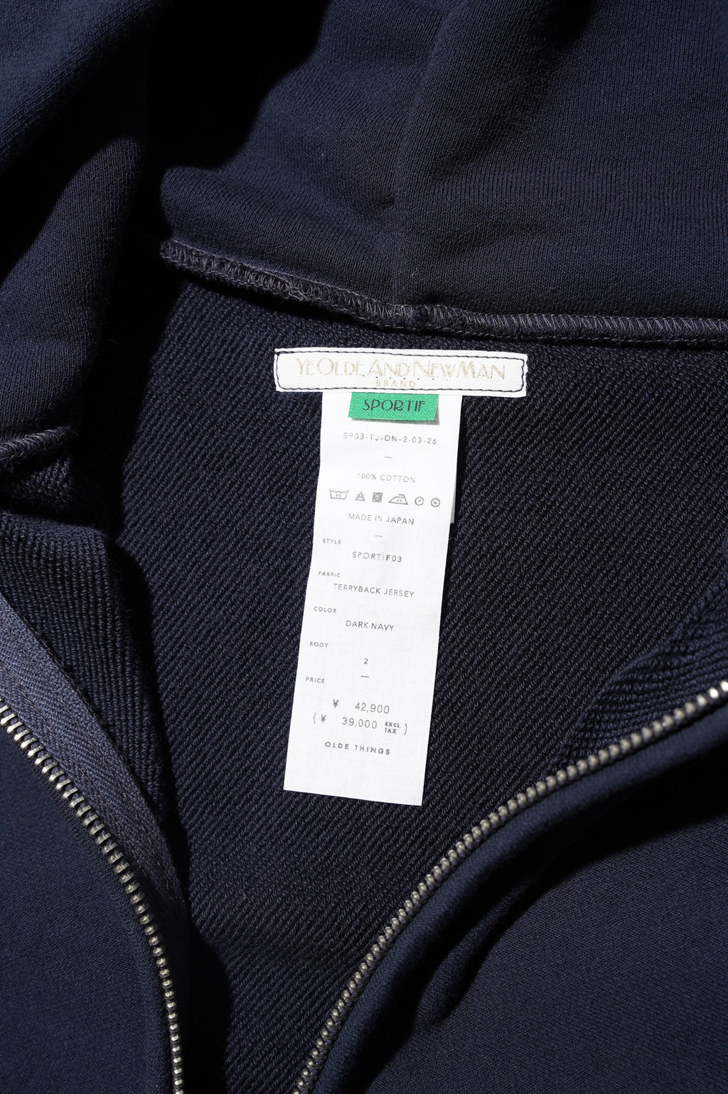YE OLDE AND NEWMAN "HOODED FULL ZIP TOP" [DARK NAVY]