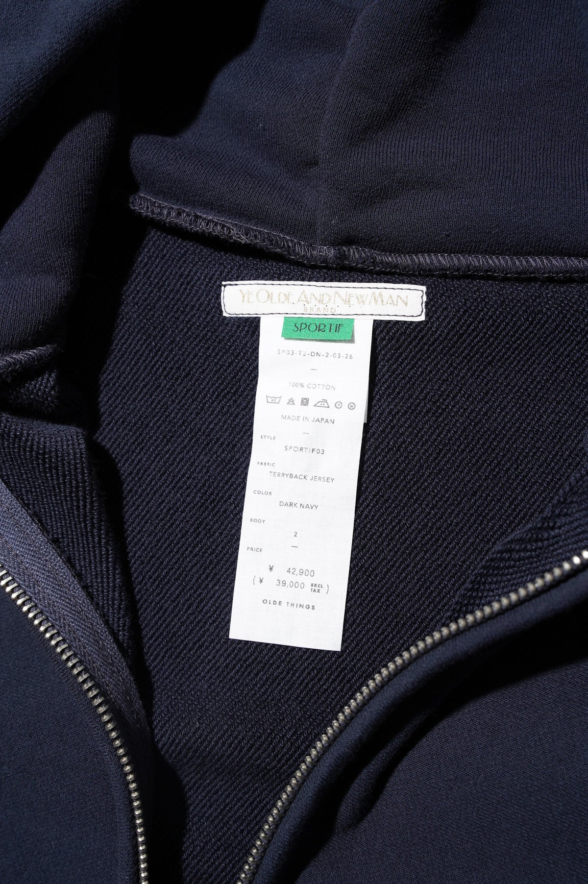 YE OLDE AND NEWMAN "HOODED FULL ZIP TOP" [DARK NAVY]