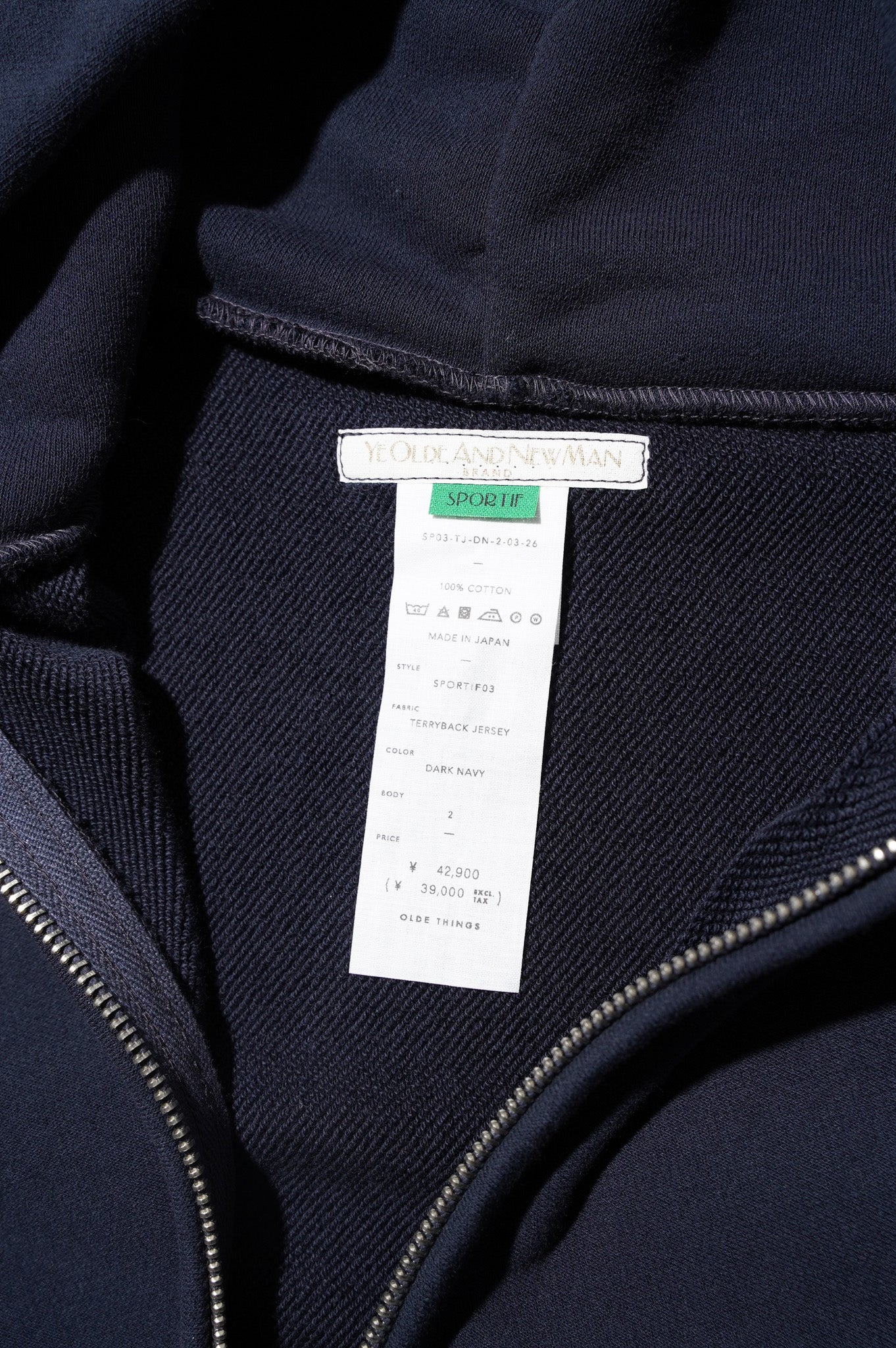 YE OLDE AND NEWMAN "HOODED FULL ZIP TOP" [DARK NAVY]