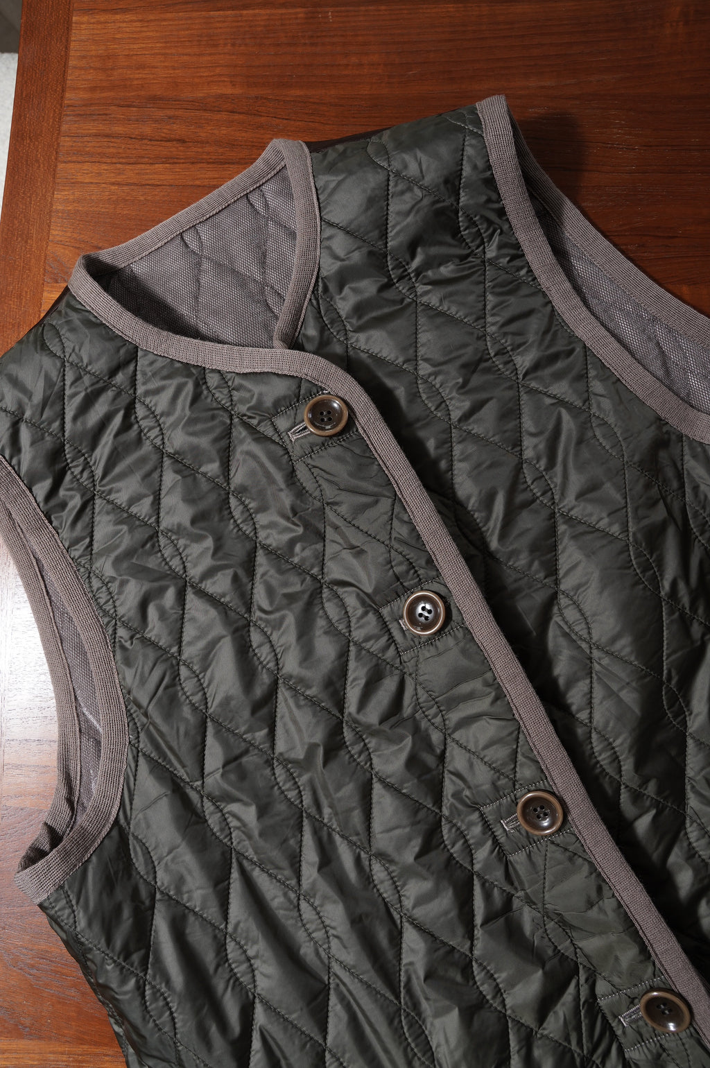 m's braque "SILK LOFT QUILTING CAR LONG VEST" ［MOCHA］