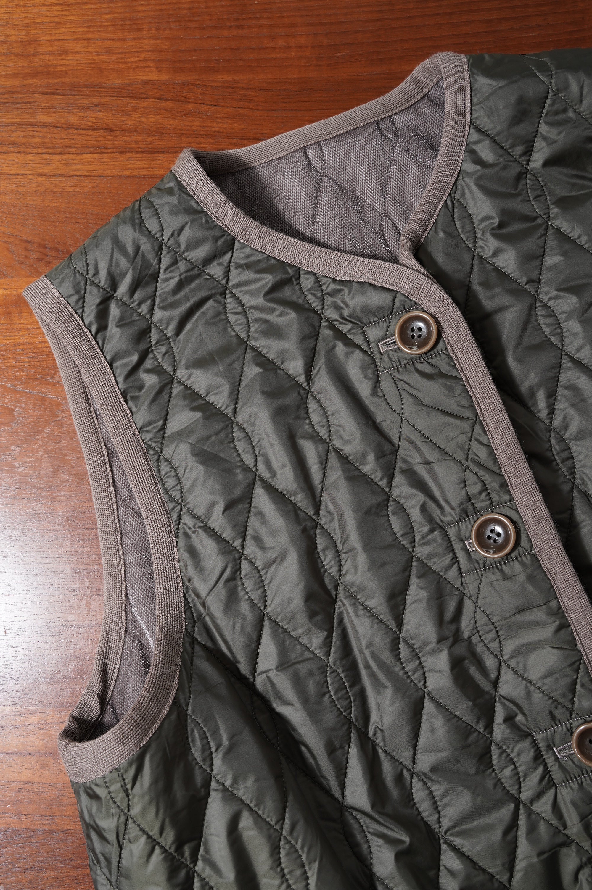 m's braque "SILK LOFT QUILTING CAR LONG VEST" ［MOCHA］
