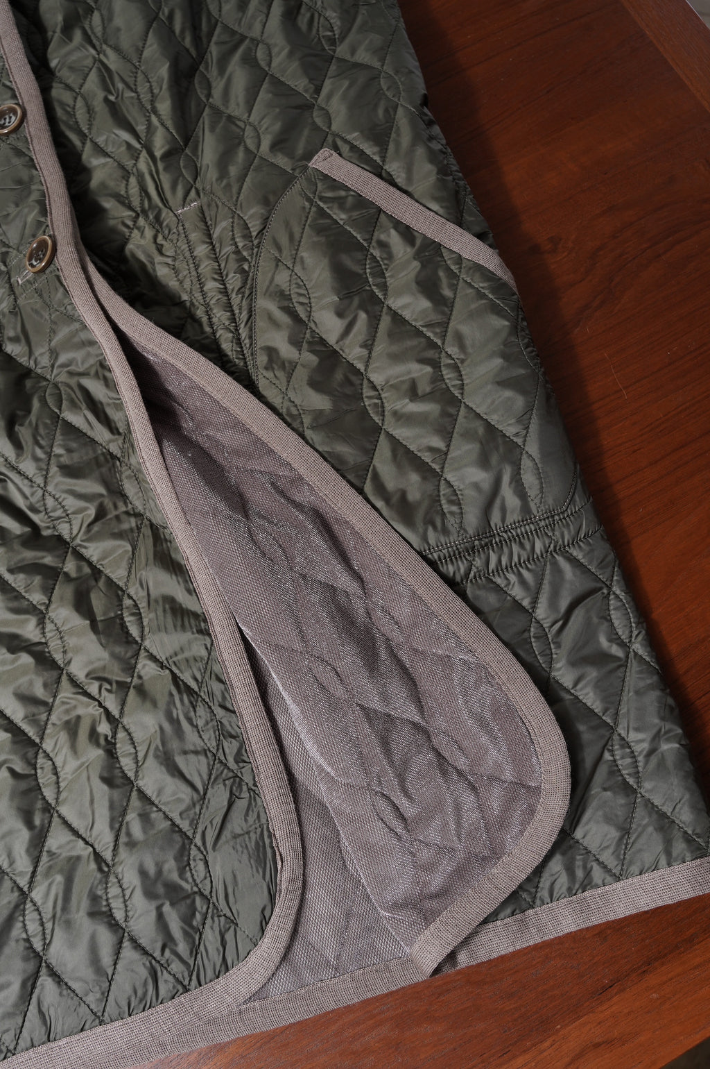 m's braque "SILK LOFT QUILTING CAR LONG VEST" ［MOCHA］