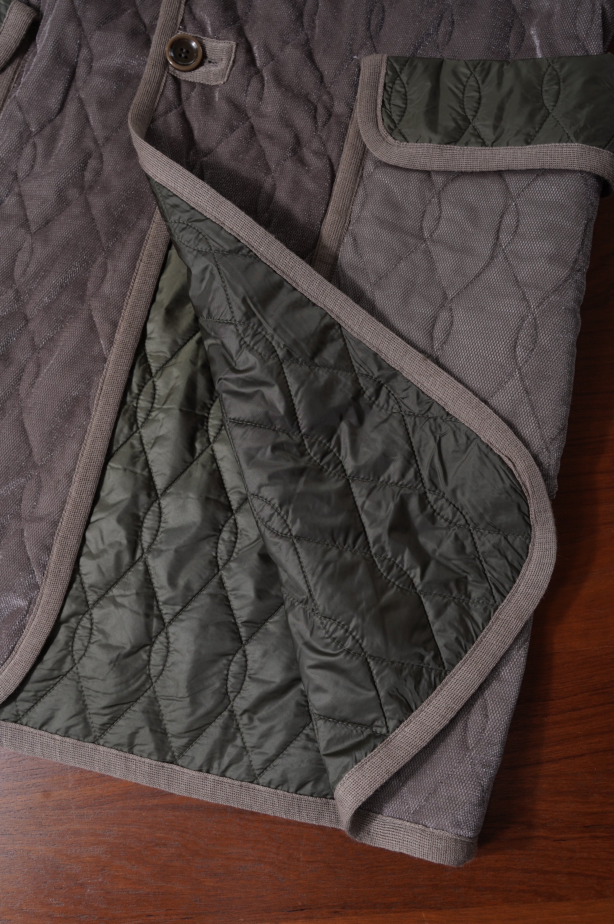 m's braque "SILK LOFT QUILTING CAR LONG VEST" ［MOCHA］