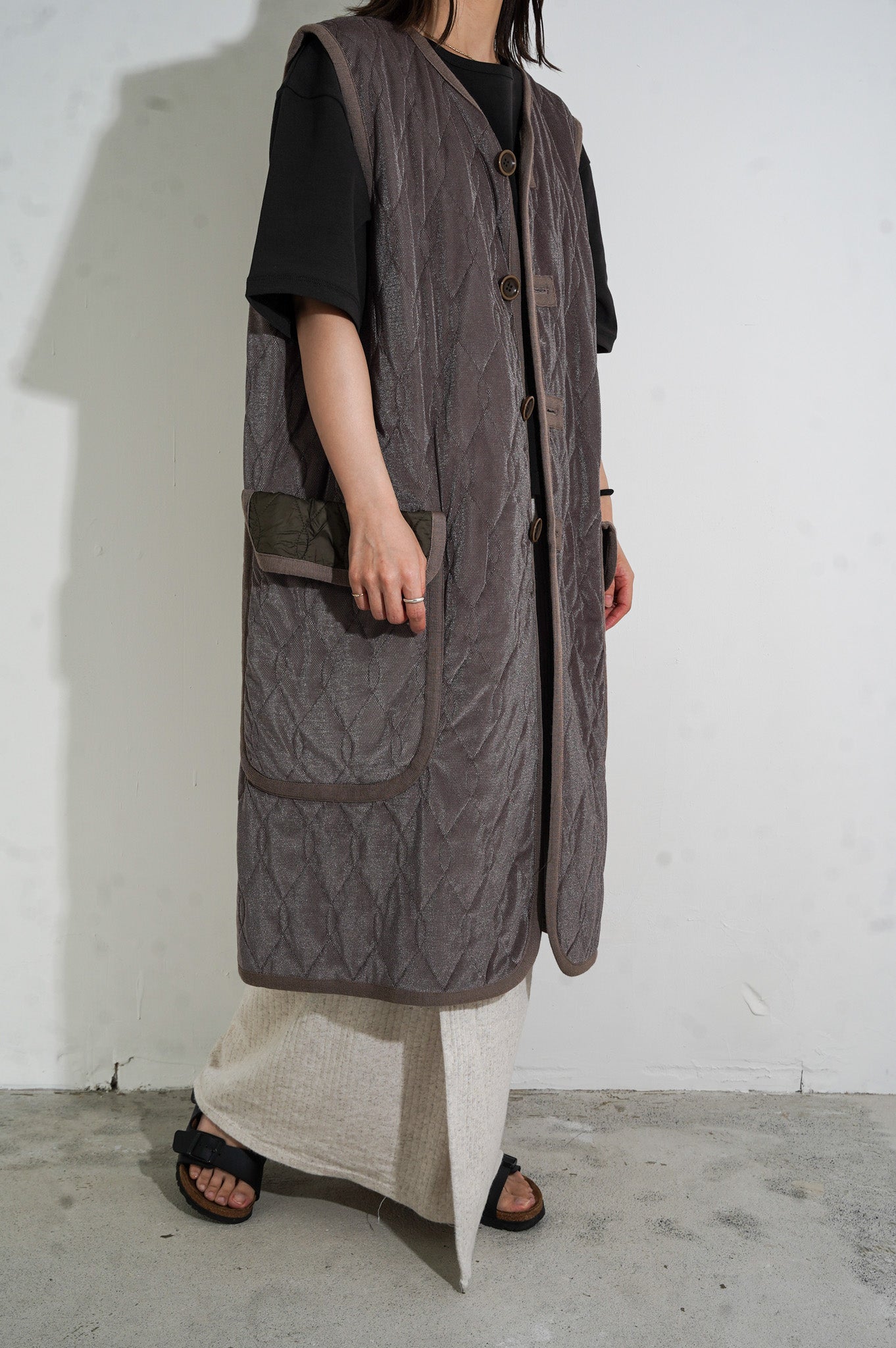 m's braque "SILK LOFT QUILTING CAR LONG VEST" ［MOCHA］