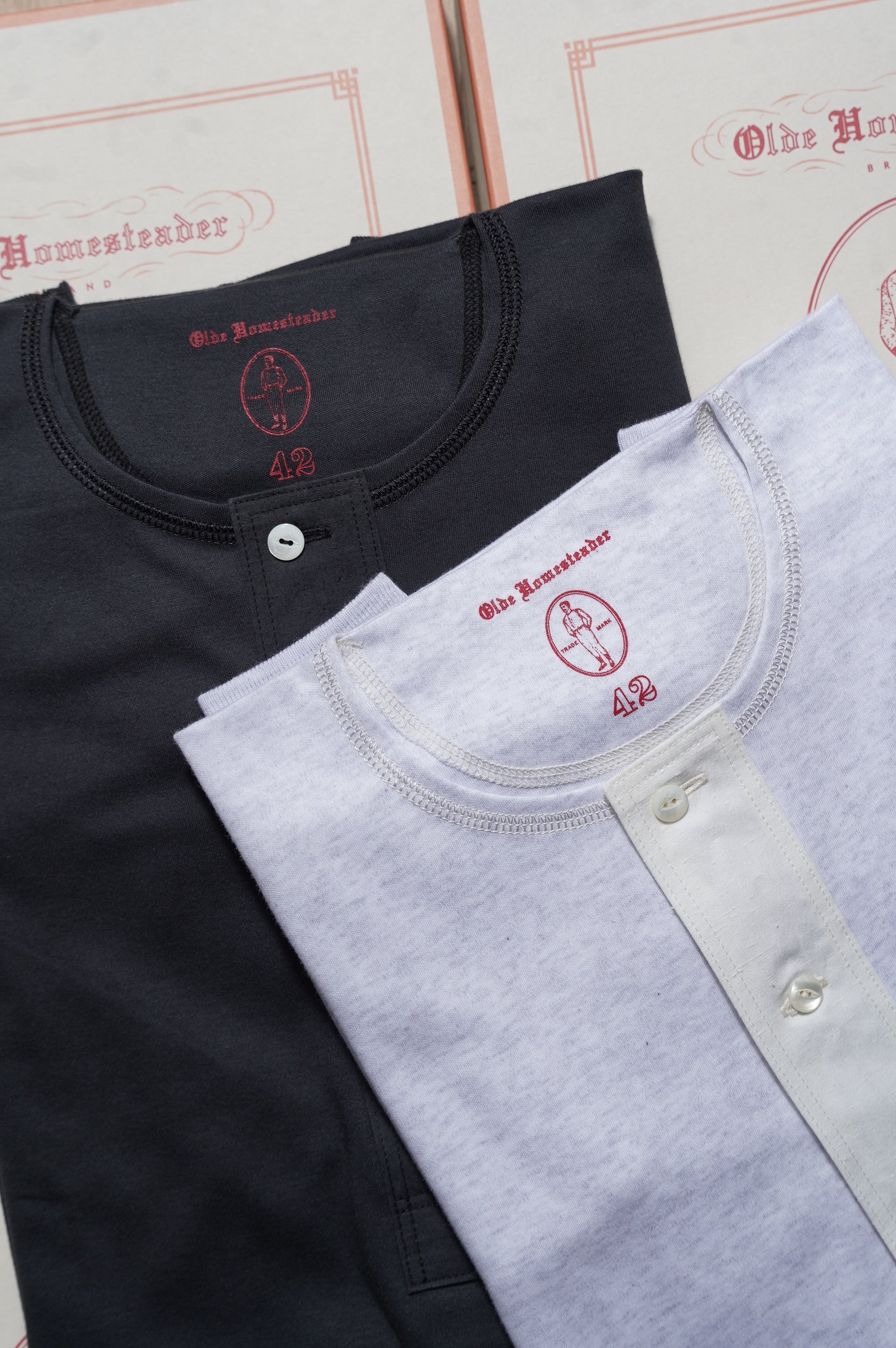 Olde Homesteader "INTERLOCK HENLEY NECK LONG SLEEVE" [WHITE HEATHER]