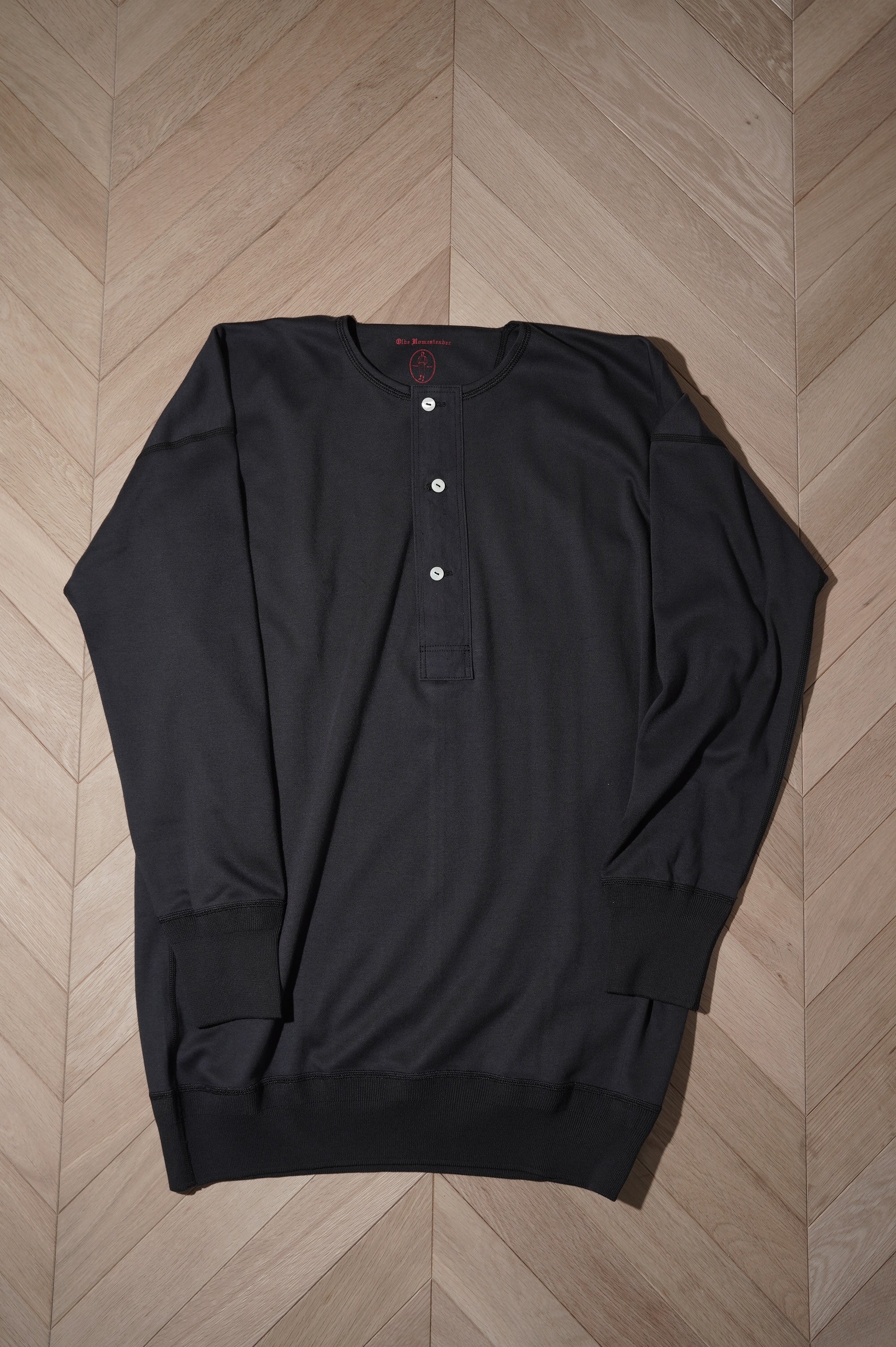 Olde Homesteader "INTERLOCK HENLEY NECK LONG SLEEVE" [O.W.BLACK]