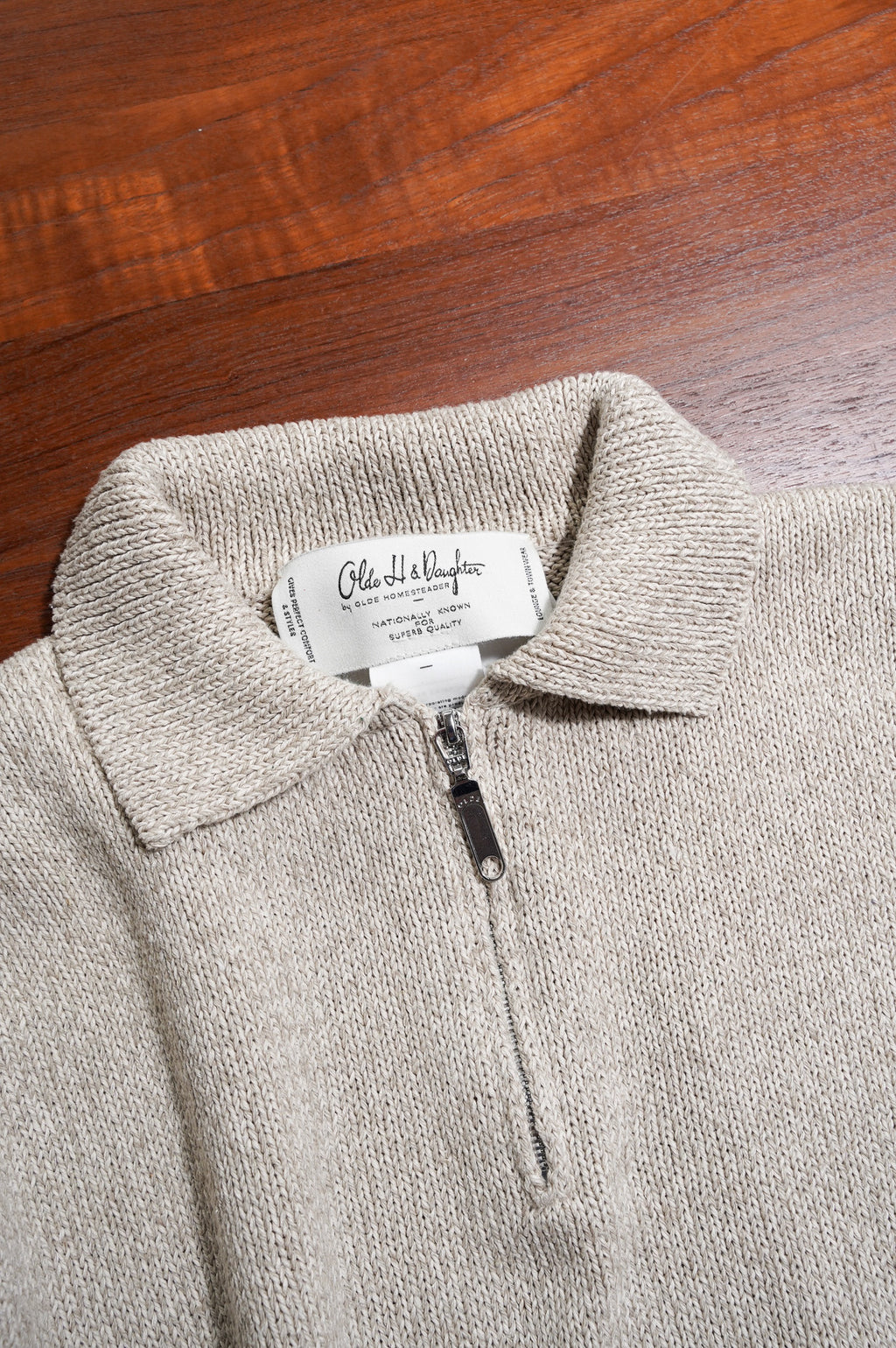 Olde H & Daughter "SILK COTTON HALF ZIP P/O" [STONE]