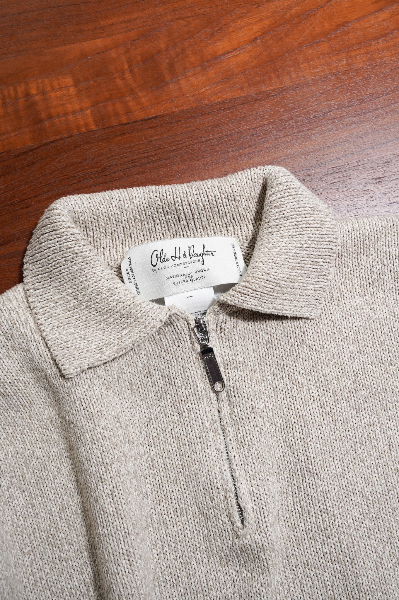 Olde H & Daughter "SILK COTTON HALF ZIP P/O" [STONE]