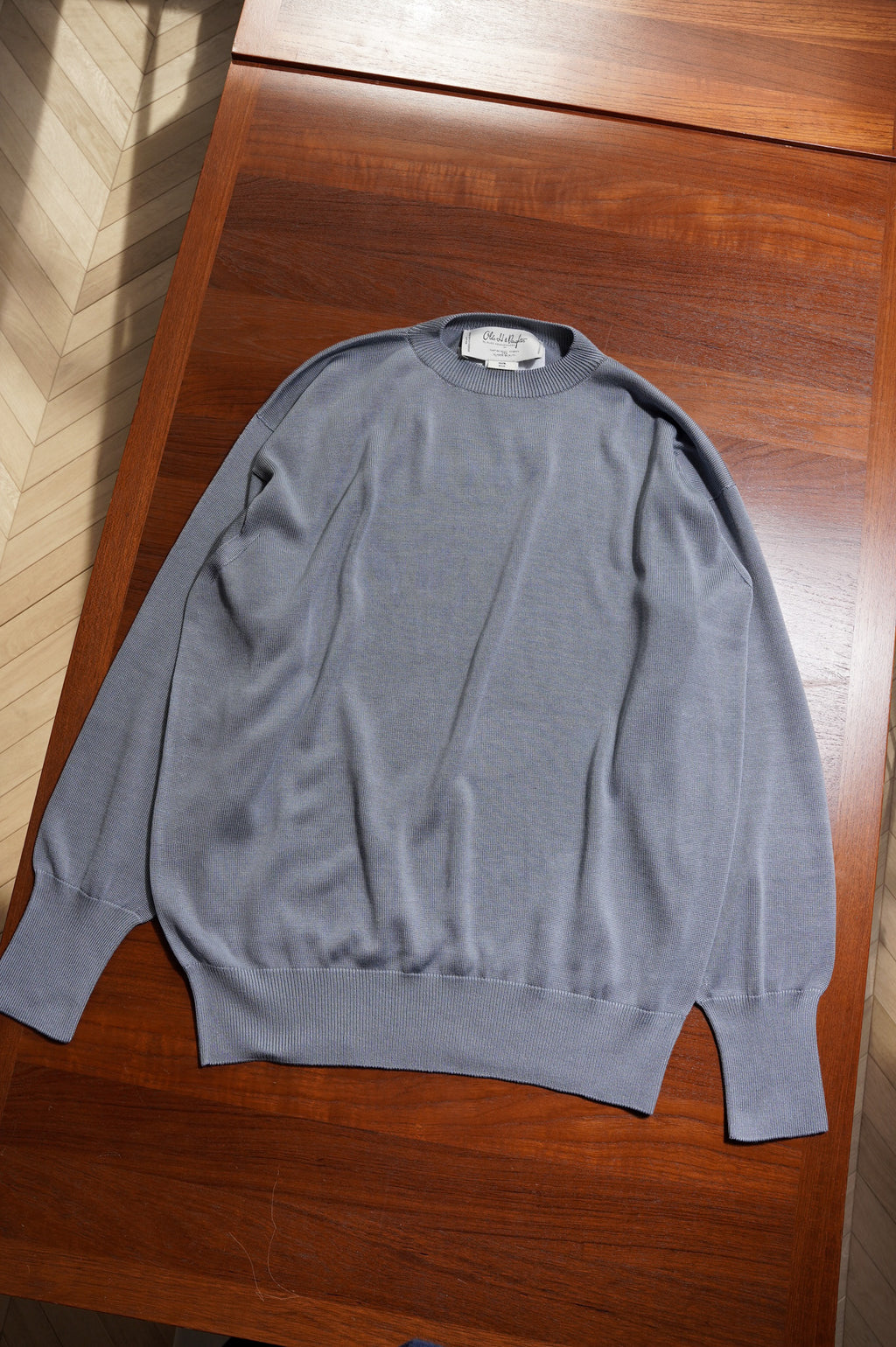 Olde H & Daughter "SILK PLANE STICH CREW NECK L/S" [BLUE STONE]