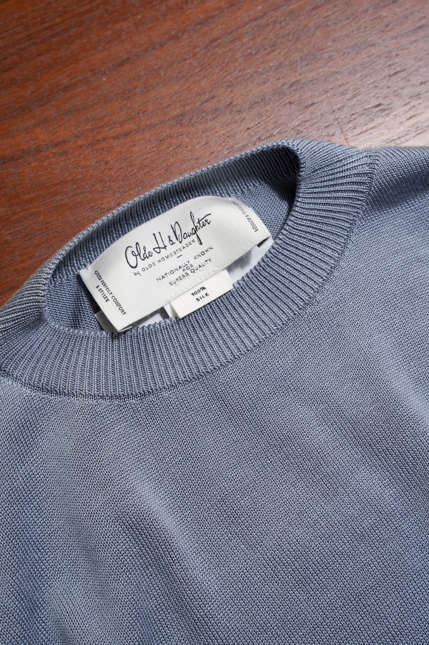 Olde H & Daughter "SILK PLANE STICH CREW NECK L/S" [BLUE STONE]