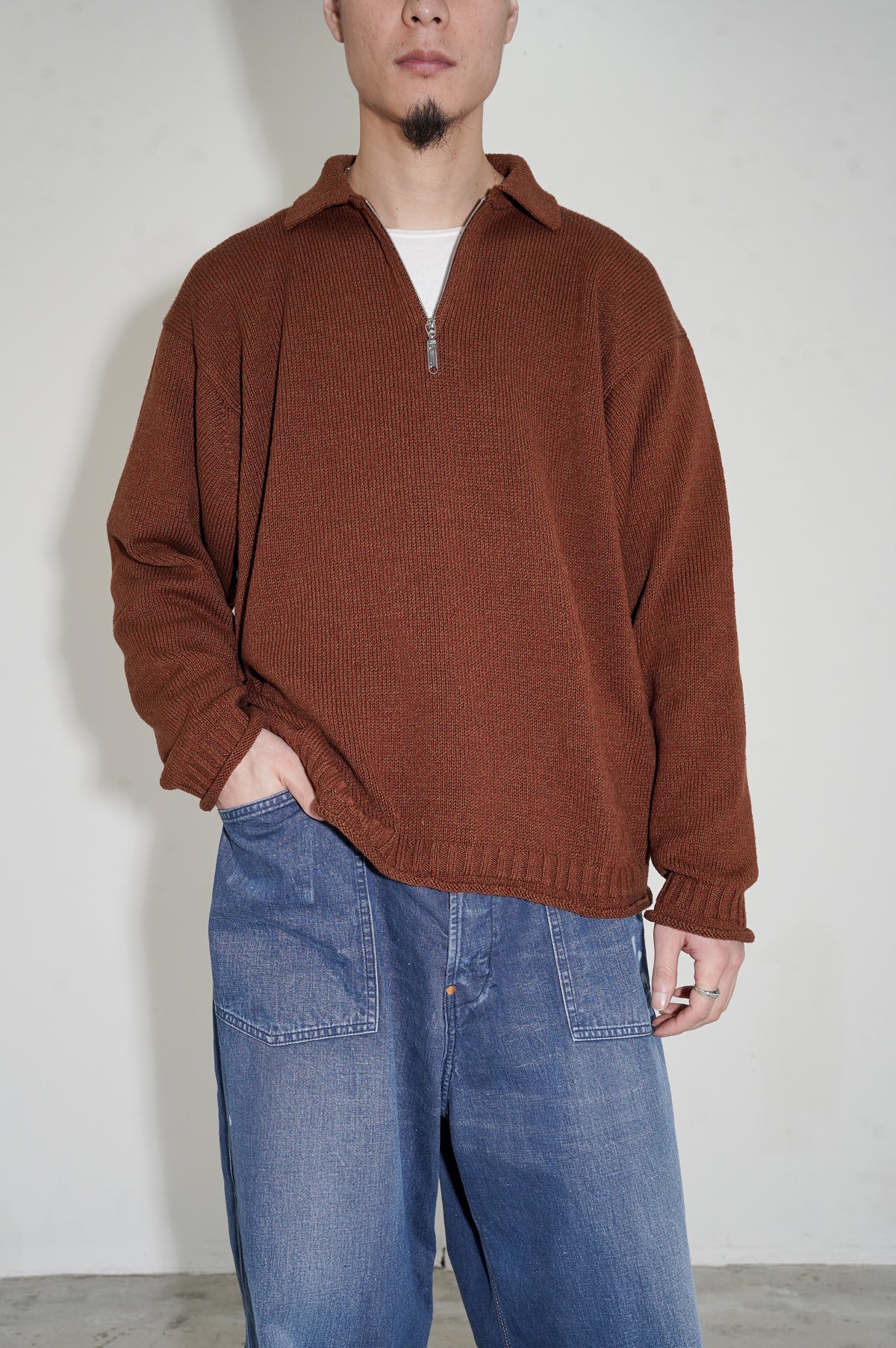 Olde H & Daughter "SILK COTTON HALF ZIP P/O" [BROWNIE]