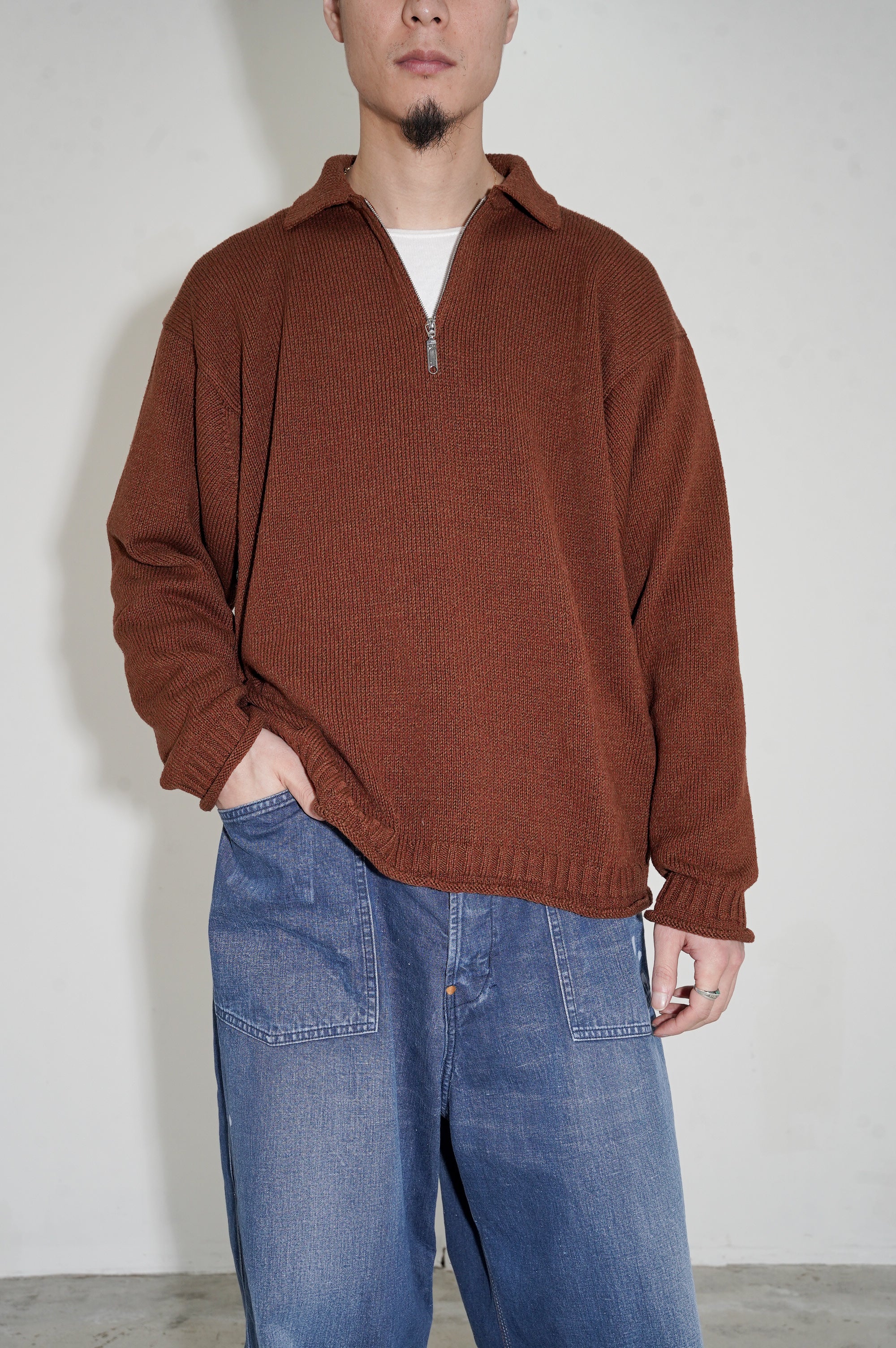 Olde H & Daughter "SILK COTTON HALF ZIP P/O" [BROWNIE]
