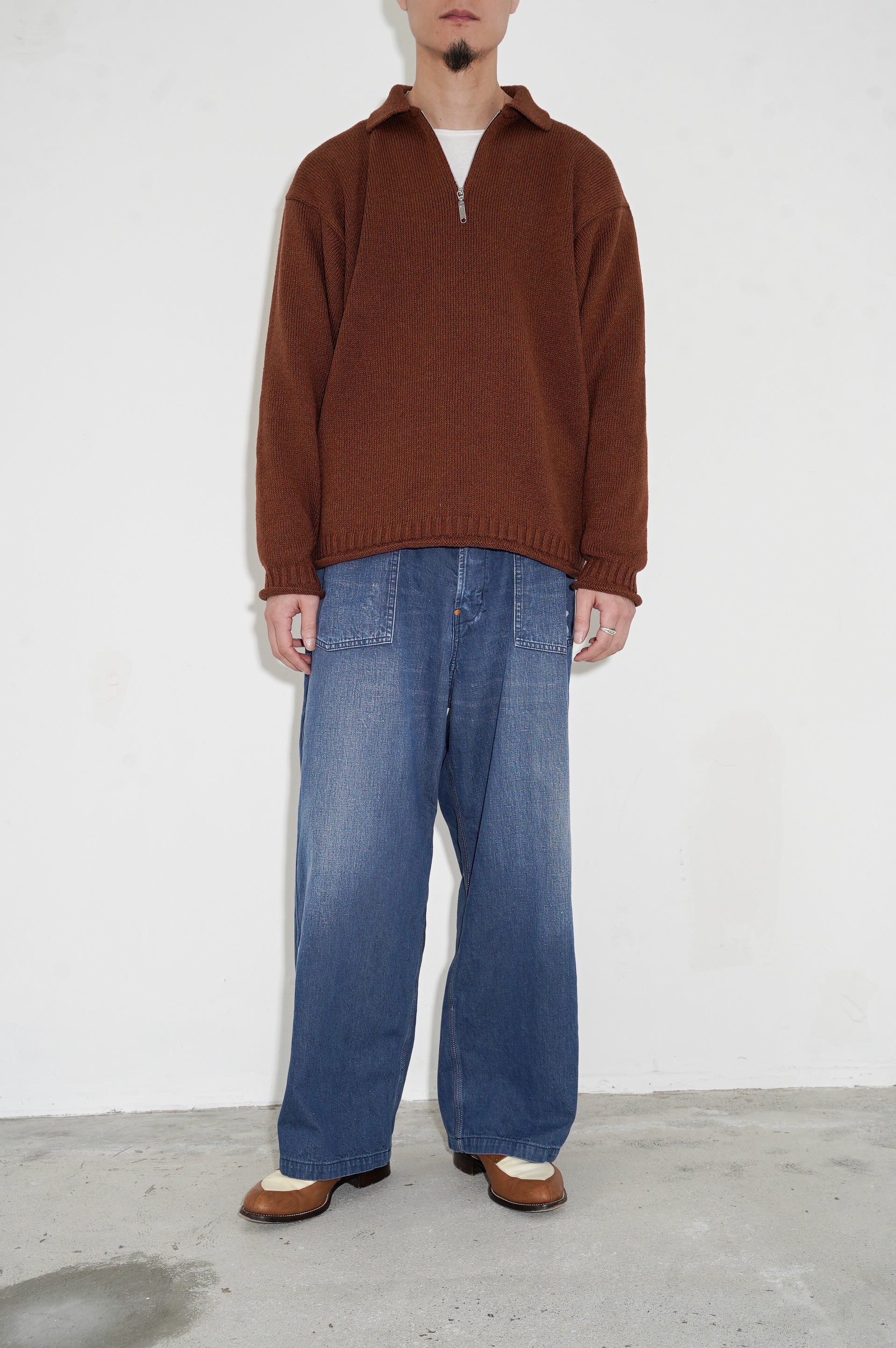 Olde H & Daughter "SILK COTTON HALF ZIP P/O" [BROWNIE]