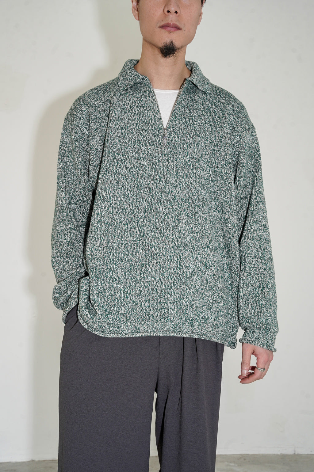 Olde H & Daughter "SILK COTTON HALF ZIP P/O" [SEA GRASS]