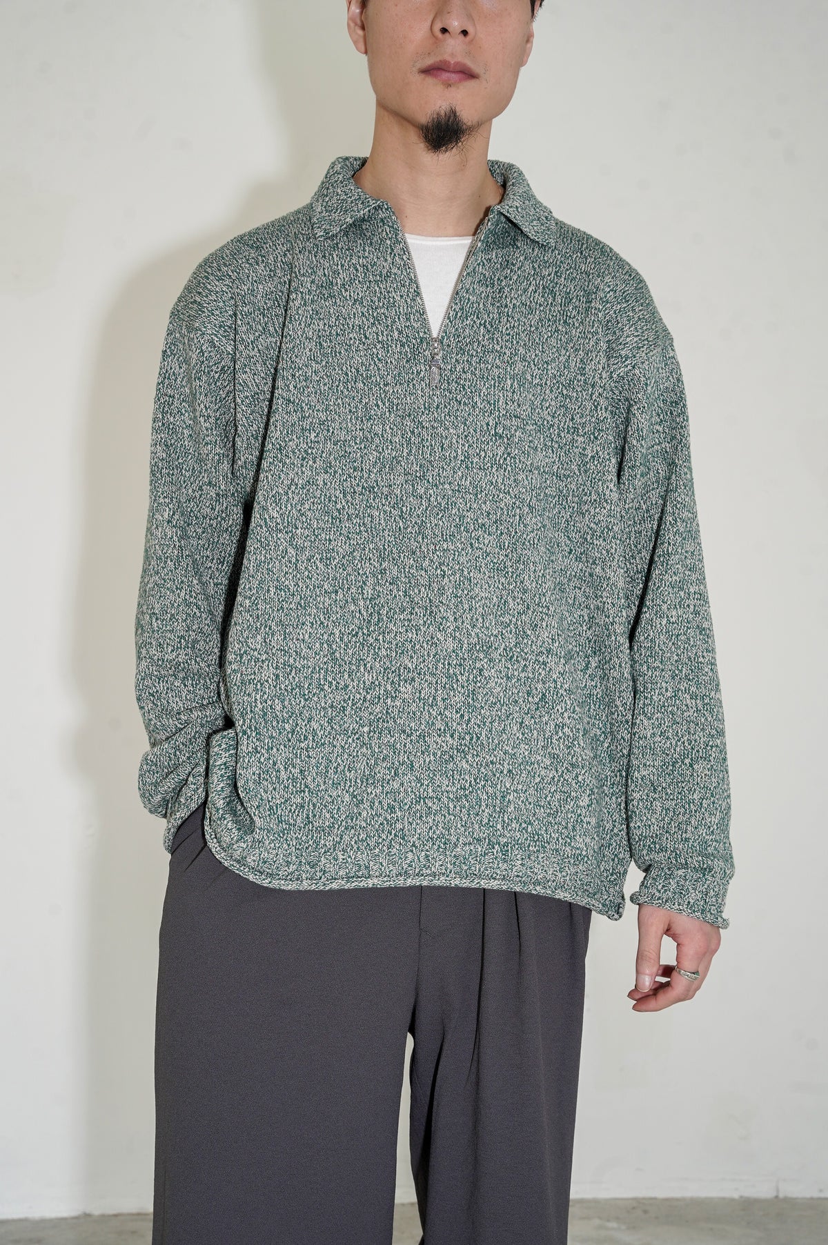 Olde H & Daughter "SILK COTTON HALF ZIP P/O" [SEA GRASS]