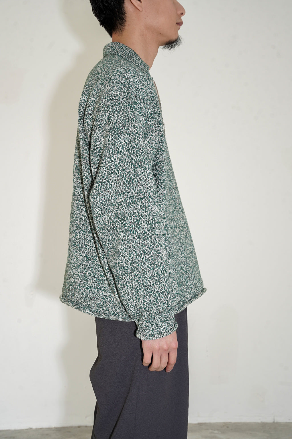 Olde H & Daughter "SILK COTTON HALF ZIP P/O" [SEA GRASS]