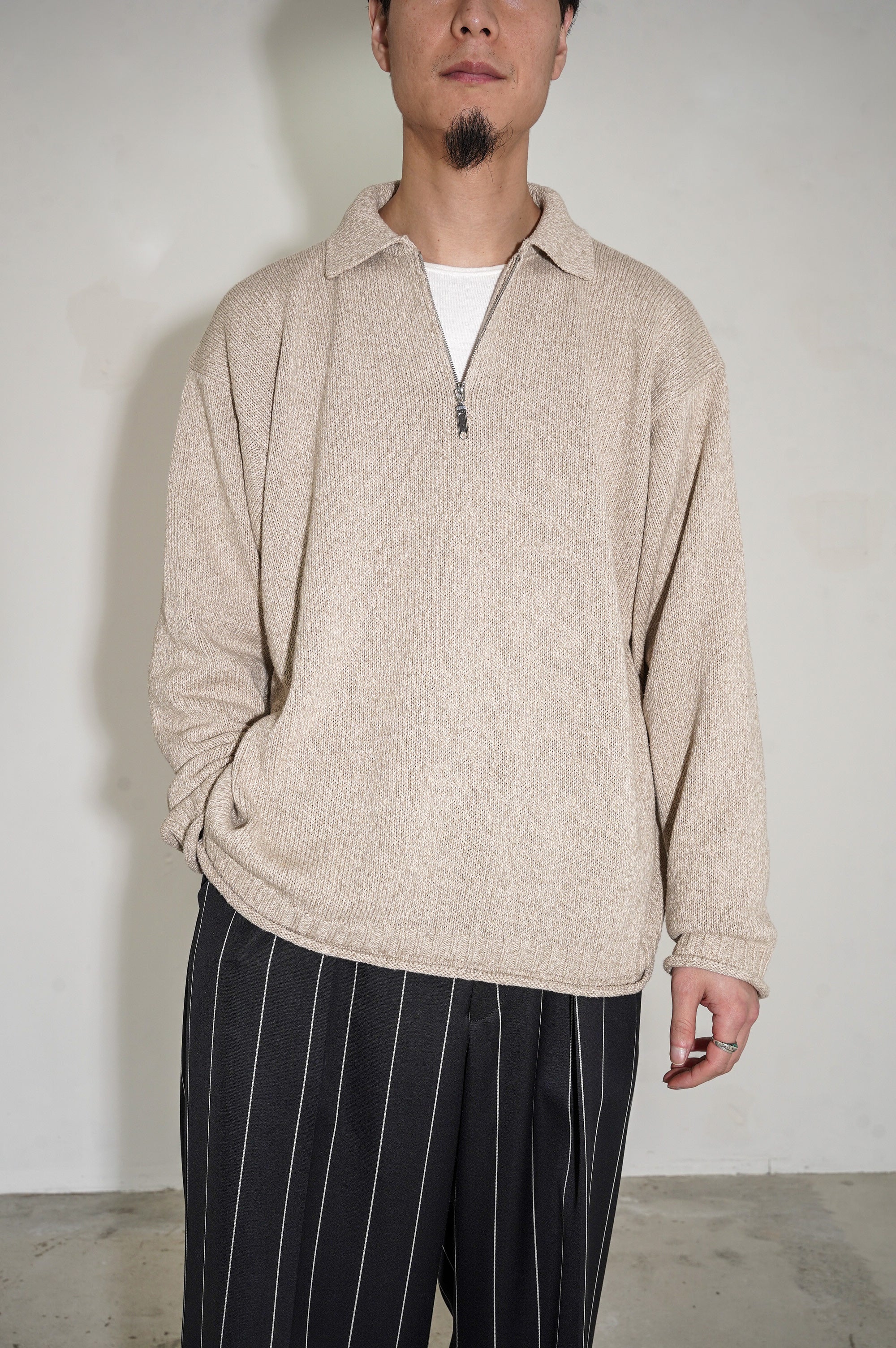 Olde H & Daughter "SILK COTTON HALF ZIP P/O" [STONE]