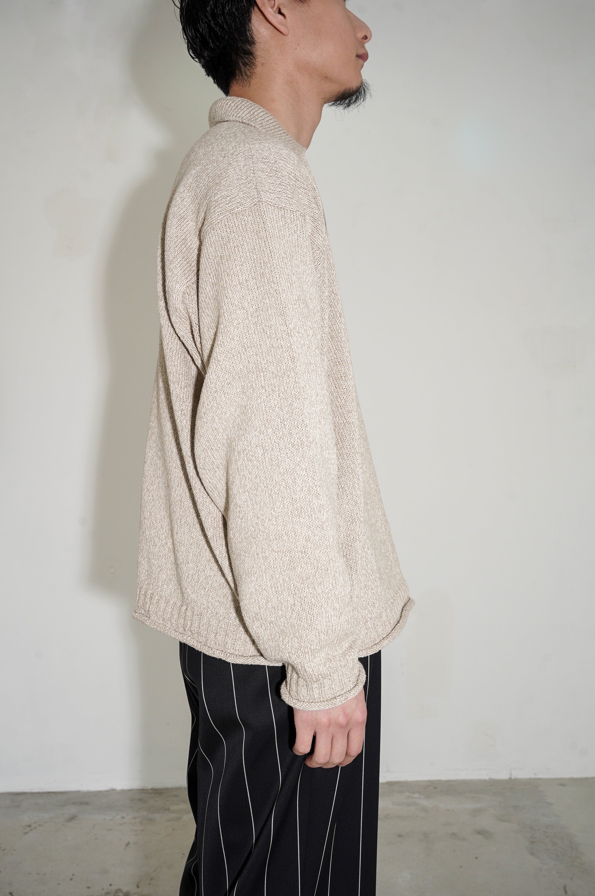 Olde H & Daughter "SILK COTTON HALF ZIP P/O" [STONE]