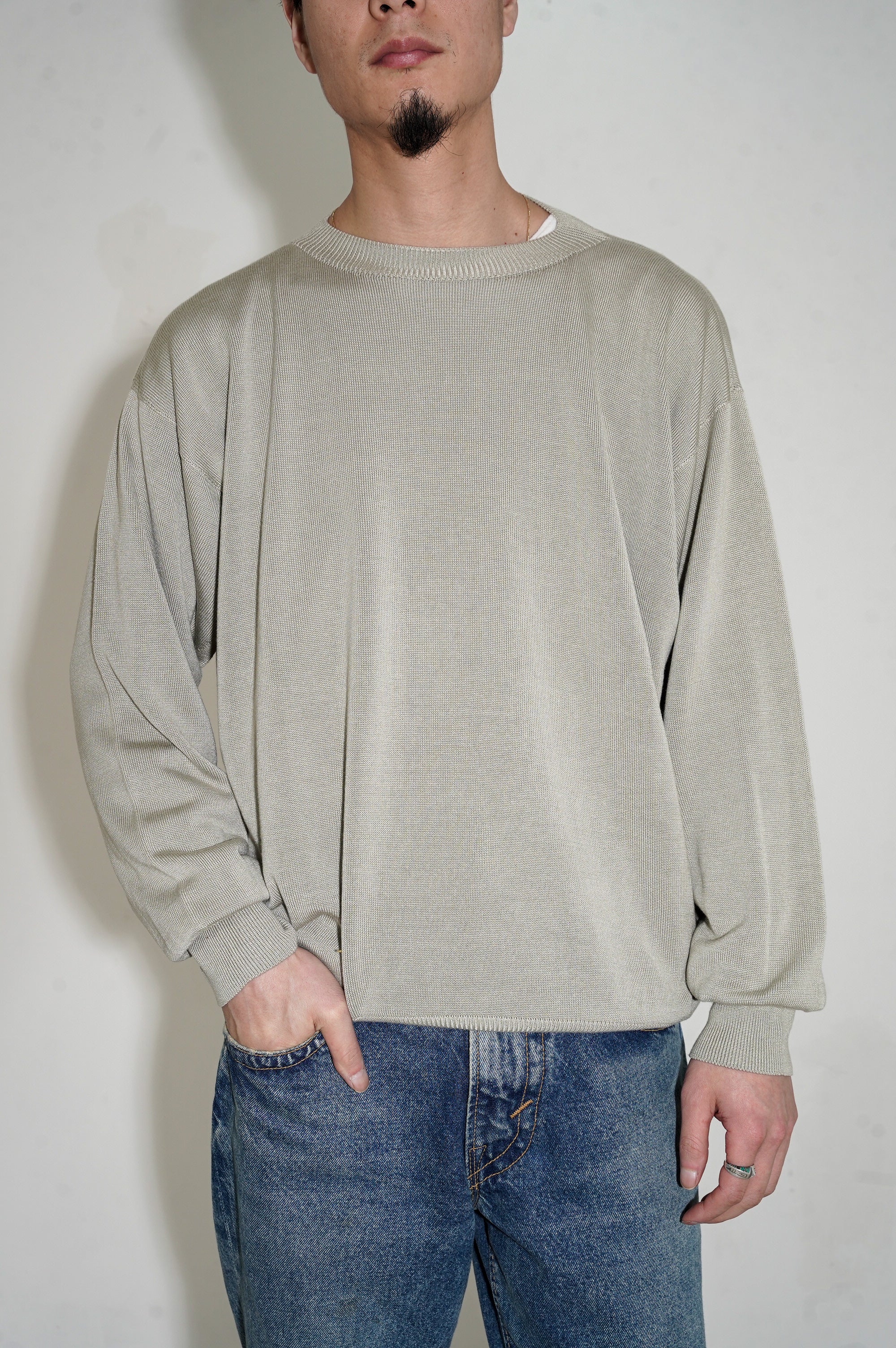 Olde H & Daughter "SILK PLANE STICH CREW NECK L/S" [WILLOW]