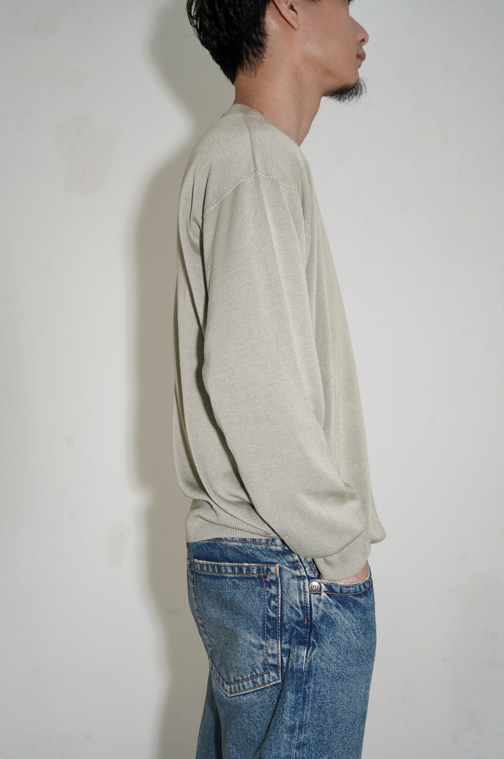 Olde H & Daughter "SILK PLANE STICH CREW NECK L/S" [WILLOW]