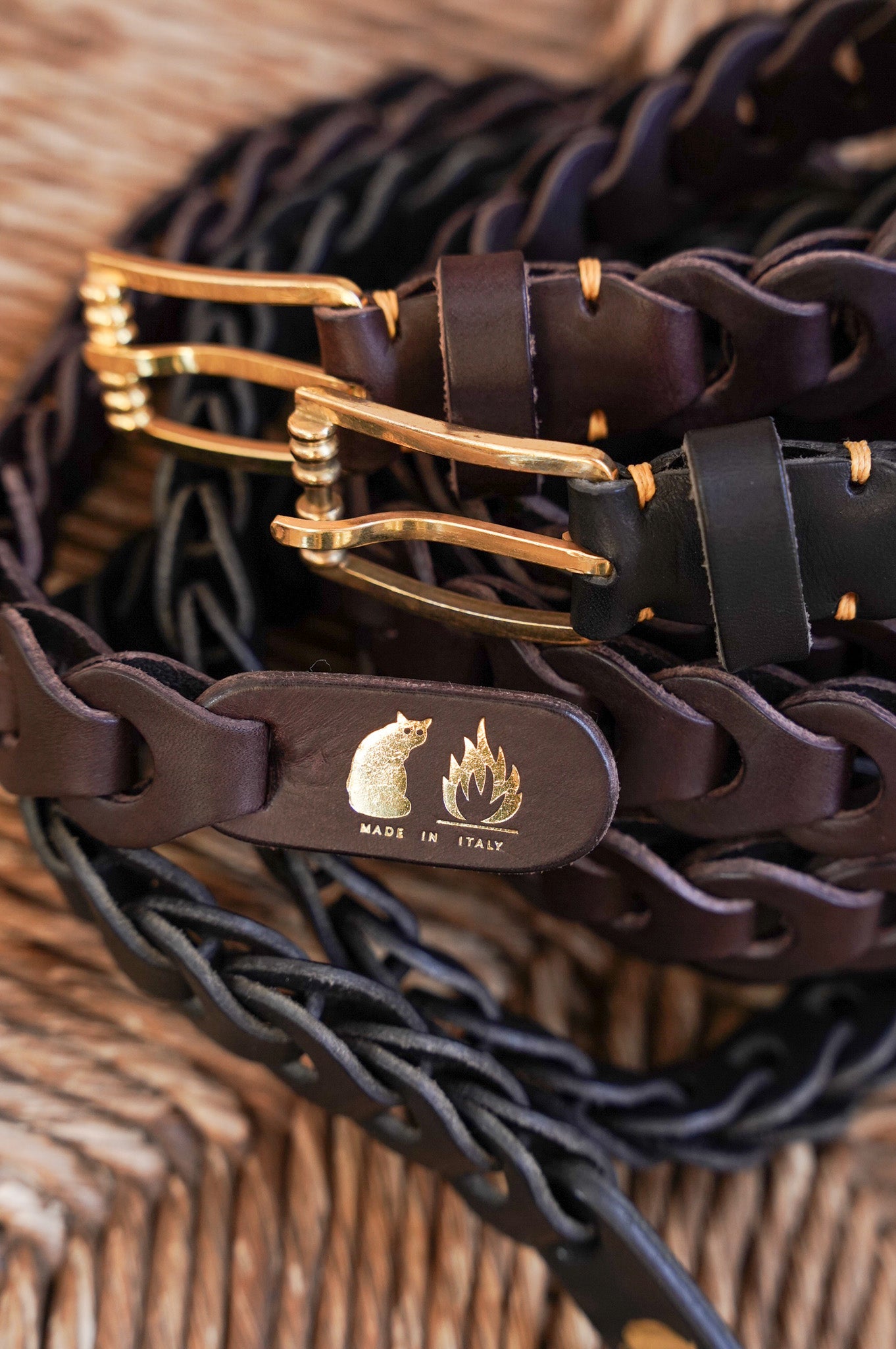 m's braque "il micio Leather Mesh Belt" [BLACK]