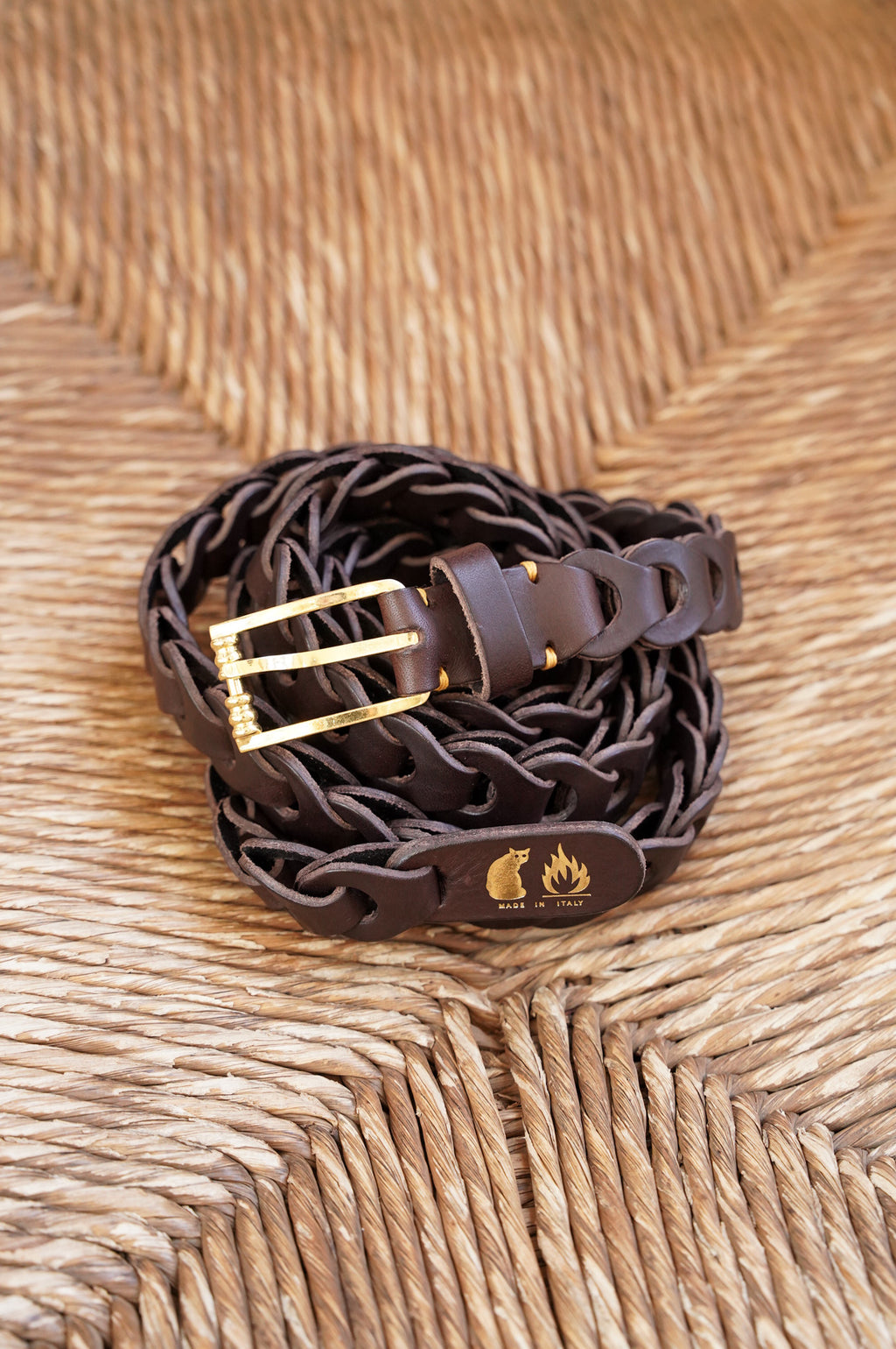 m's braque "il micio Leather Mesh Belt" [BROWN]