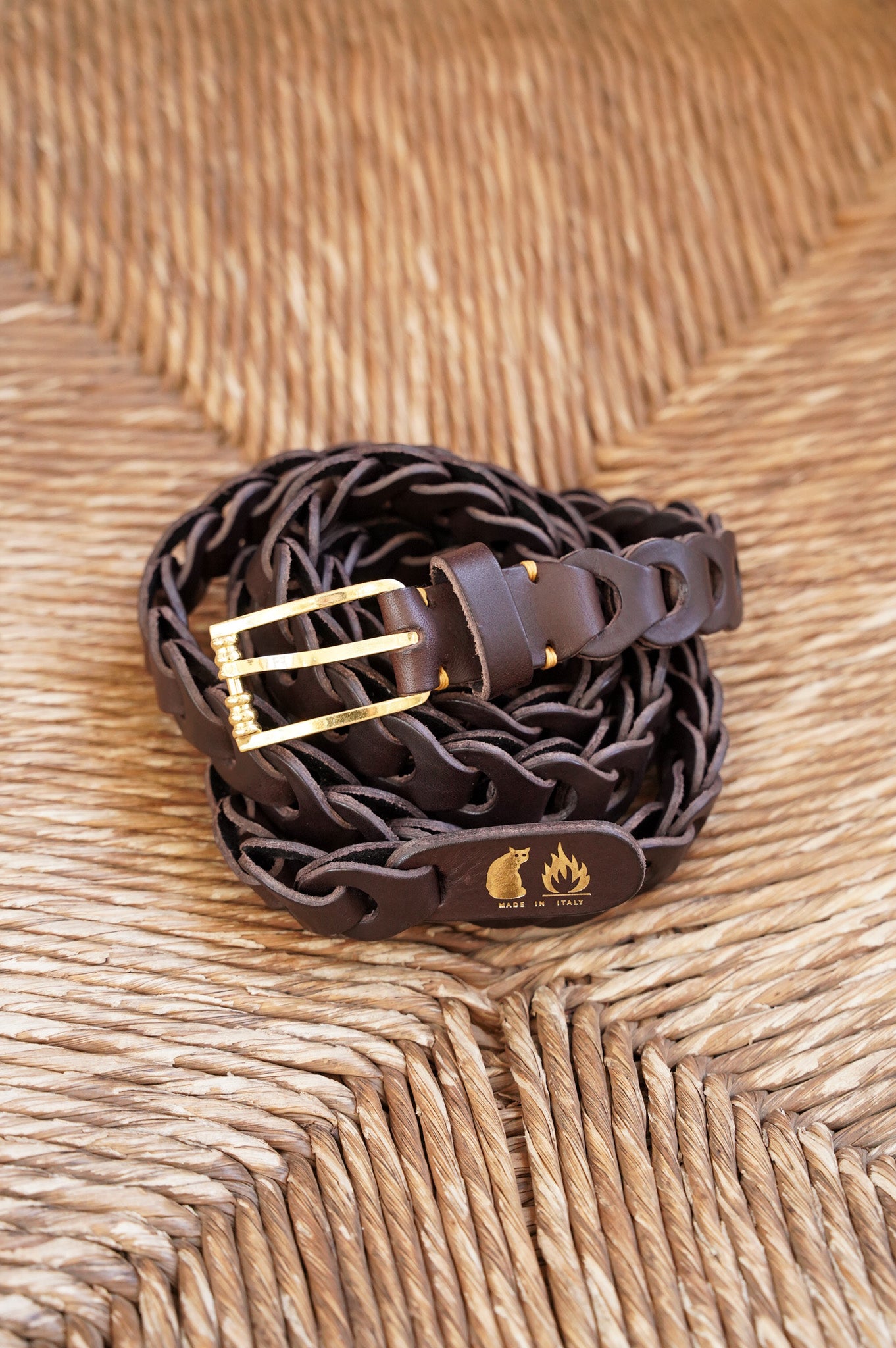 m's braque "il micio Leather Mesh Belt" [BROWN]