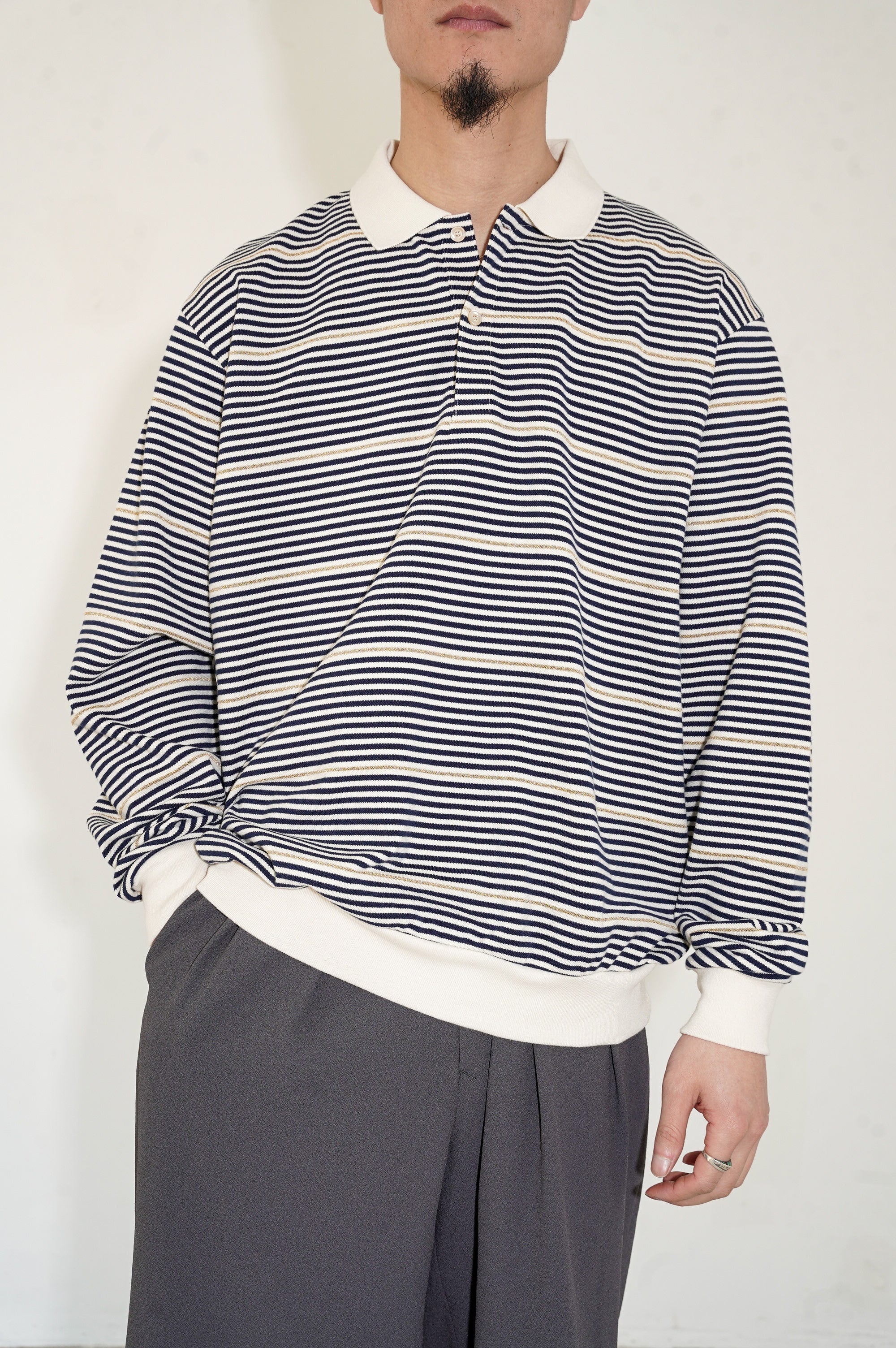 Gurank "L/S Border Polo Shirts" [NAVY]