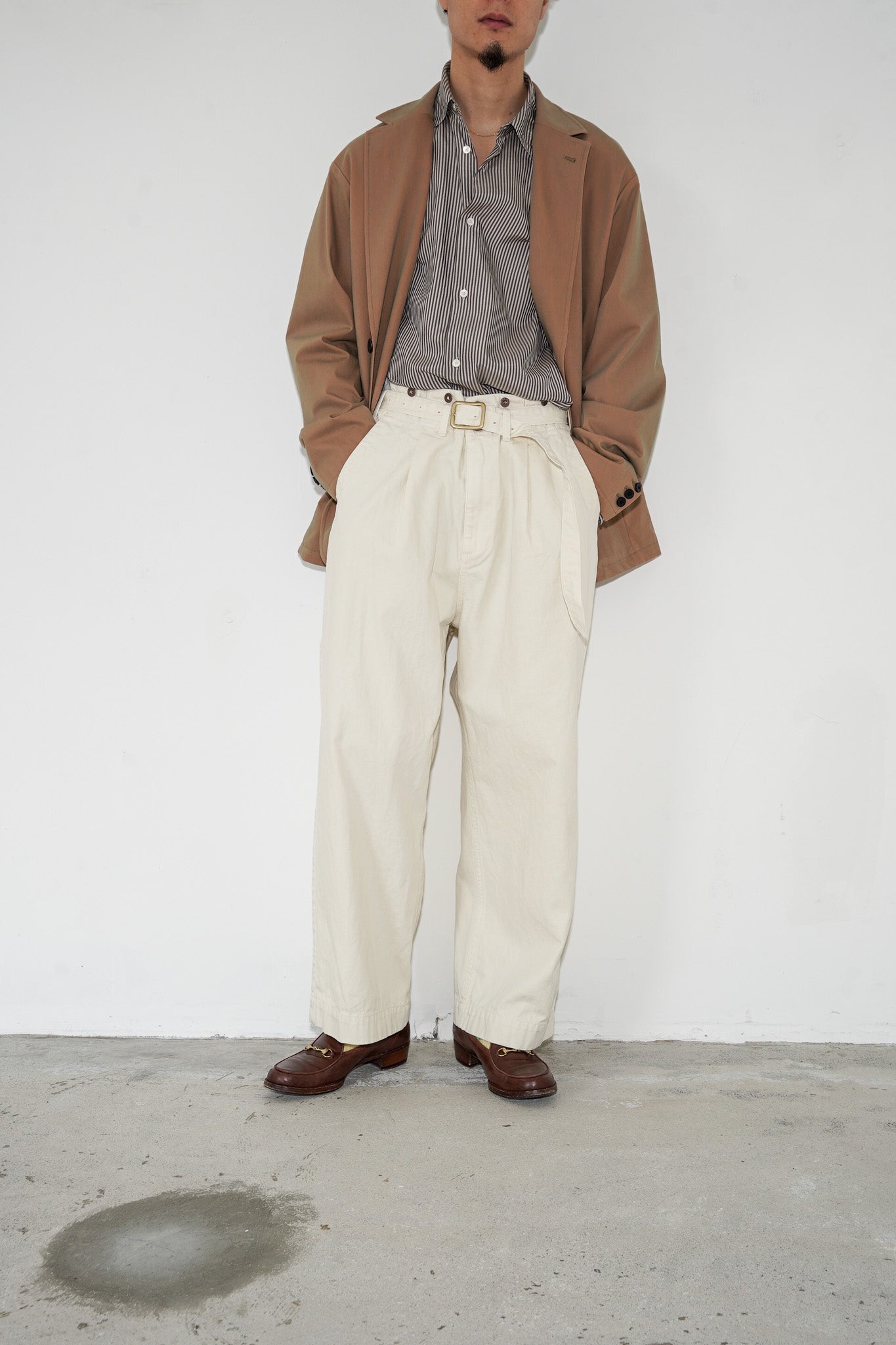 Gurank "CH belted work pants" [OFF WHITE]