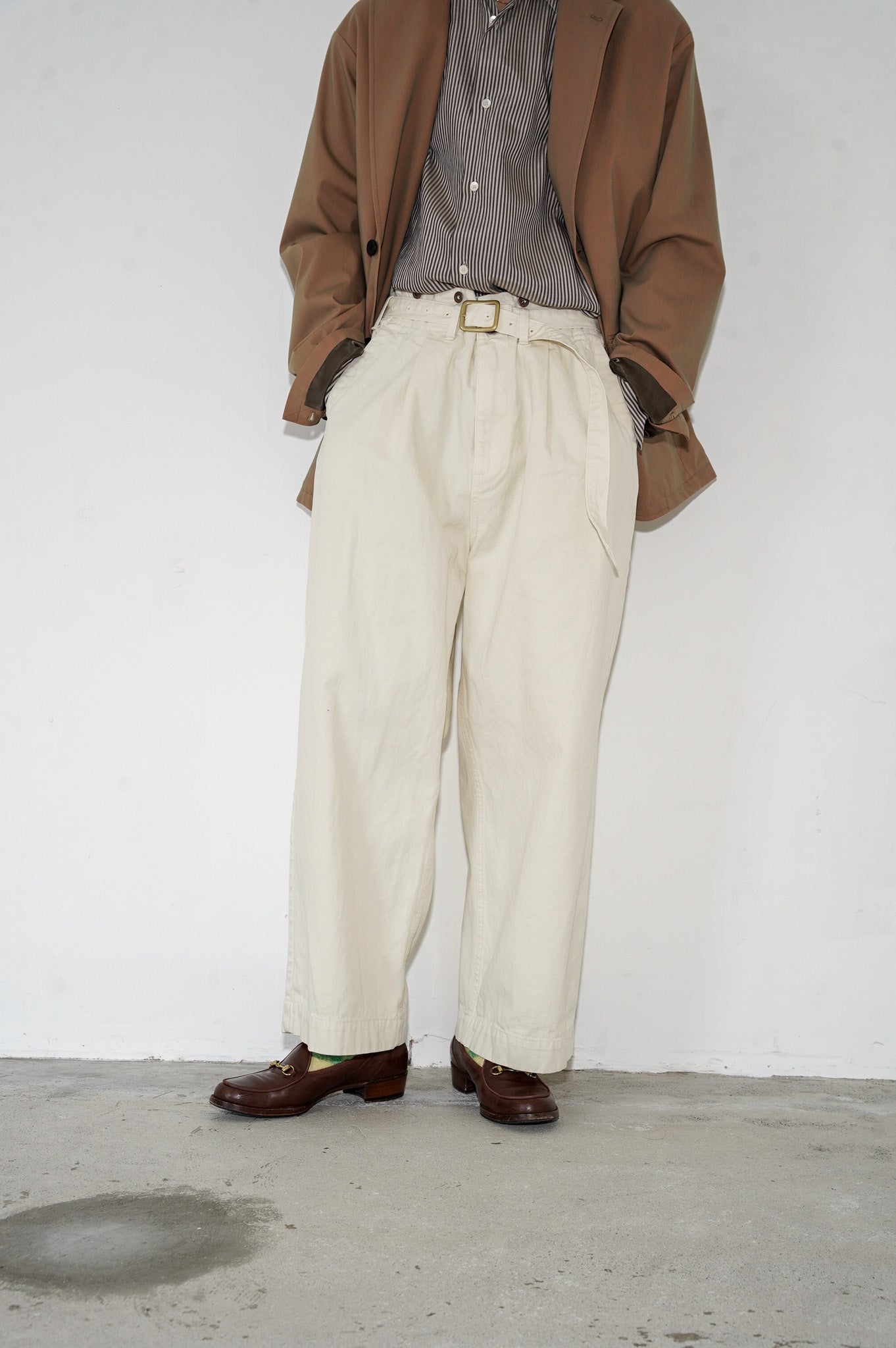 Gurank "CH belted work pants" [OFF WHITE]