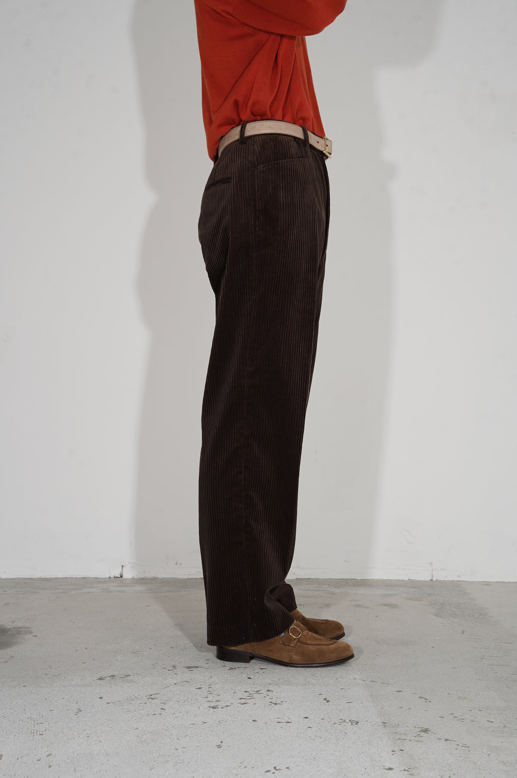 BISOWN "MIXED-WALE CORDUROY NOTUCK SLACKS" [BROWN]