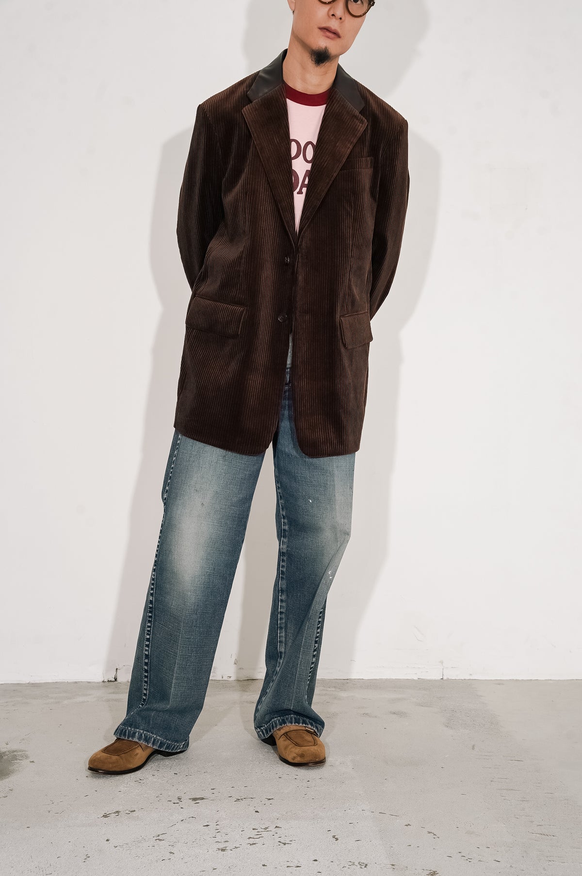 BISOWN "MIXED-WALE CORDUROY TAILORED JACKET" [BROWN]