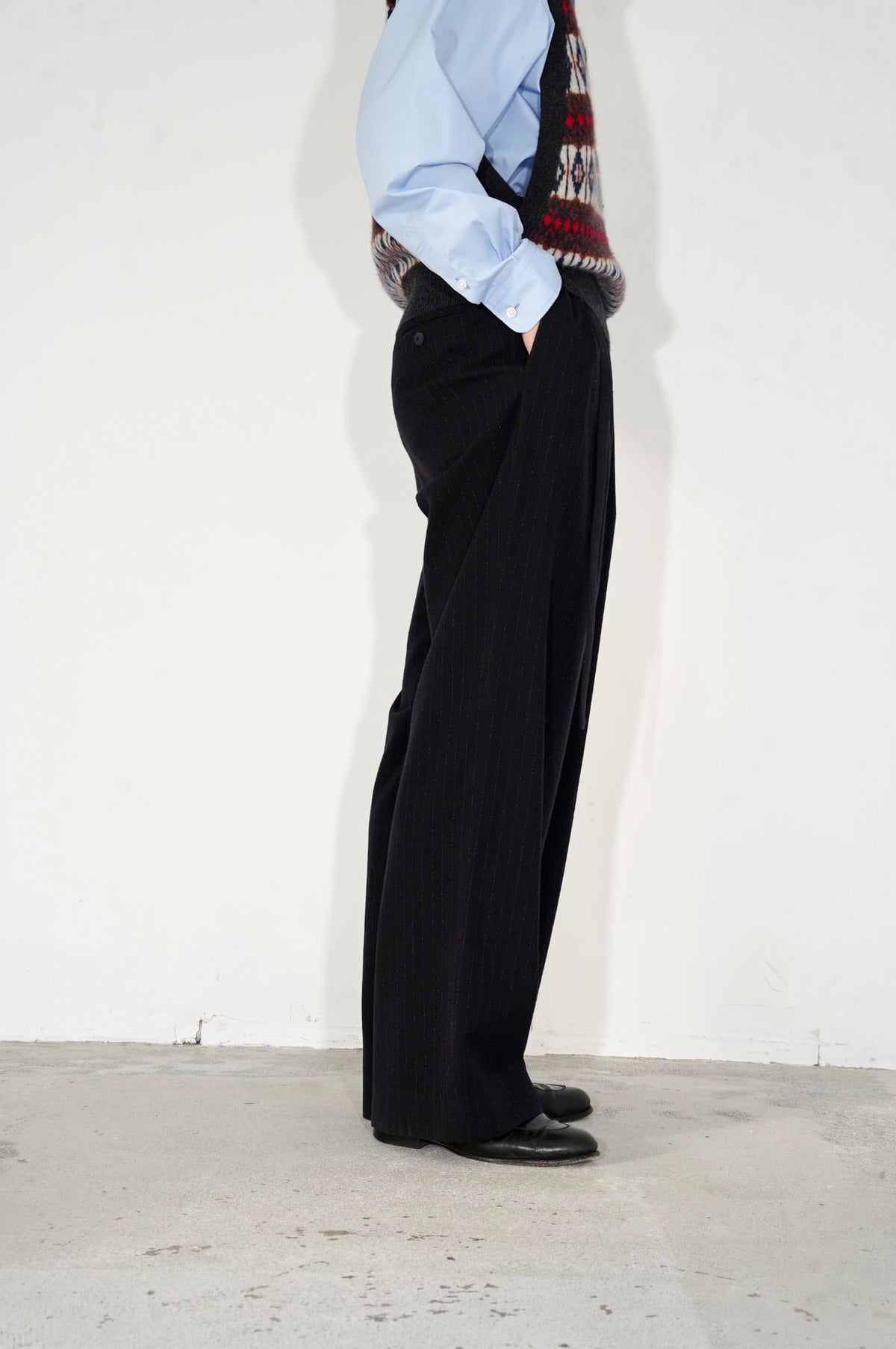 m's braque "BELTED BAGGY PANTS" [navy stripe]