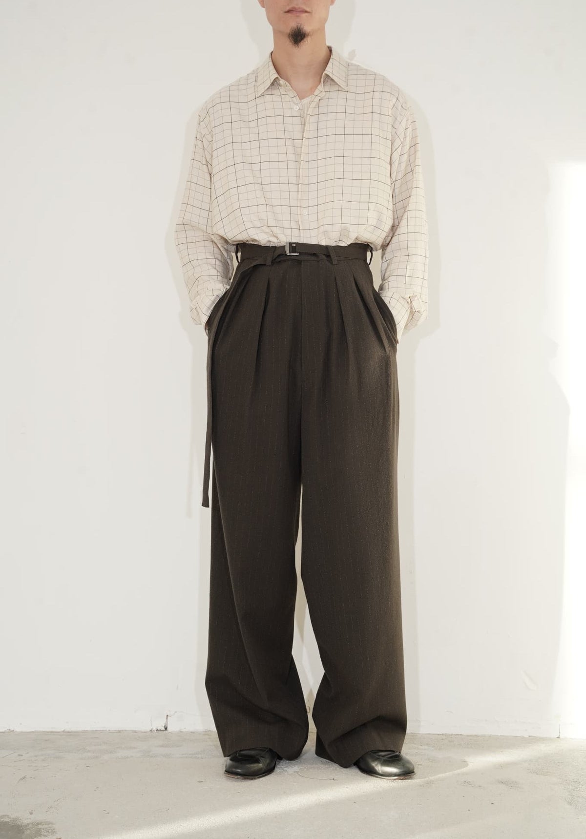 m's braque "BELTED BAGGY PANTS" [brown stripe]