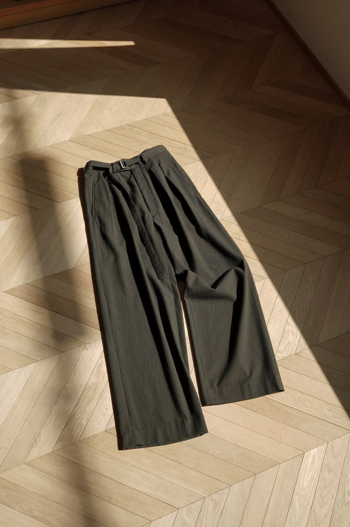 m's braque "BELTED BAGGY PANTS" [brown stripe]
