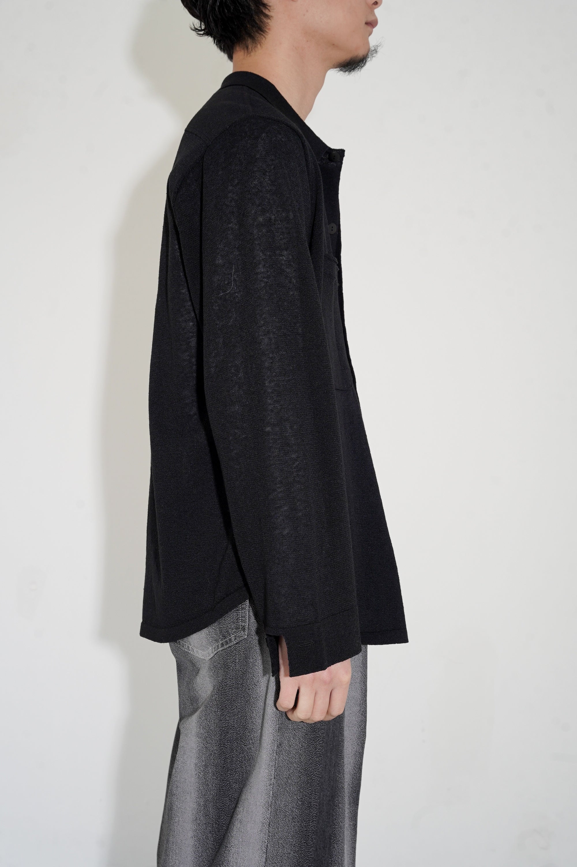 MEIAS "LINEN CHAMBRAY KNIT SHIRTS" [BLACK]