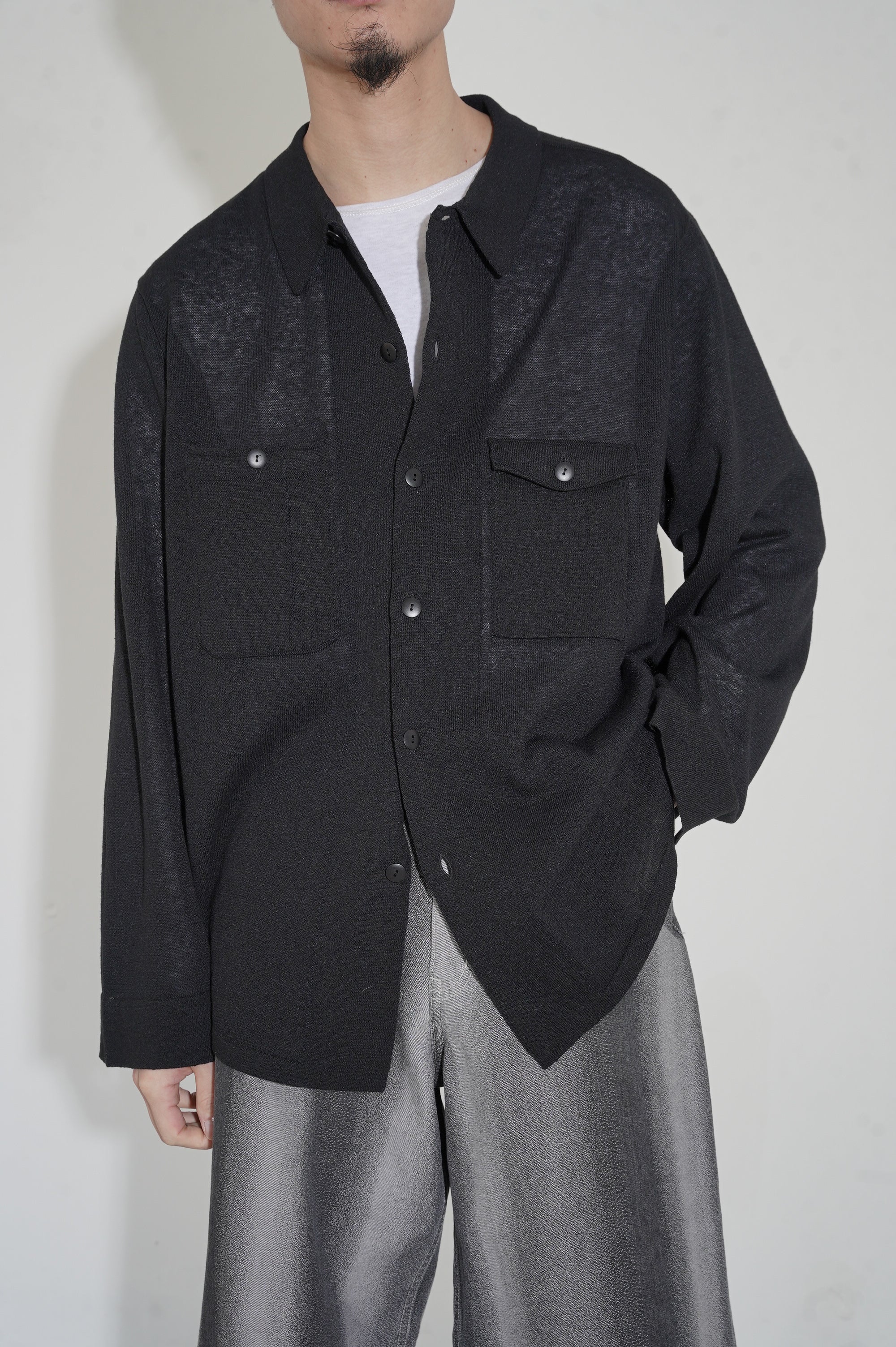MEIAS "LINEN CHAMBRAY KNIT SHIRTS" [BLACK]