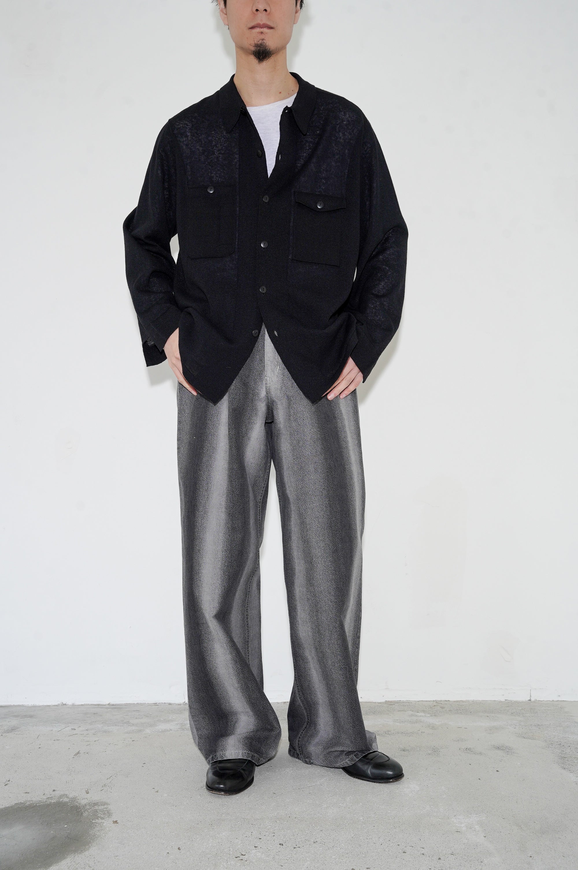 MEIAS "LINEN CHAMBRAY KNIT SHIRTS" [BLACK]