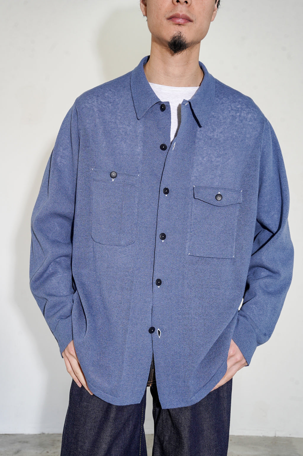 MEIAS "LINEN CHAMBRAY KNIT SHIRTS" [INDIGO]
