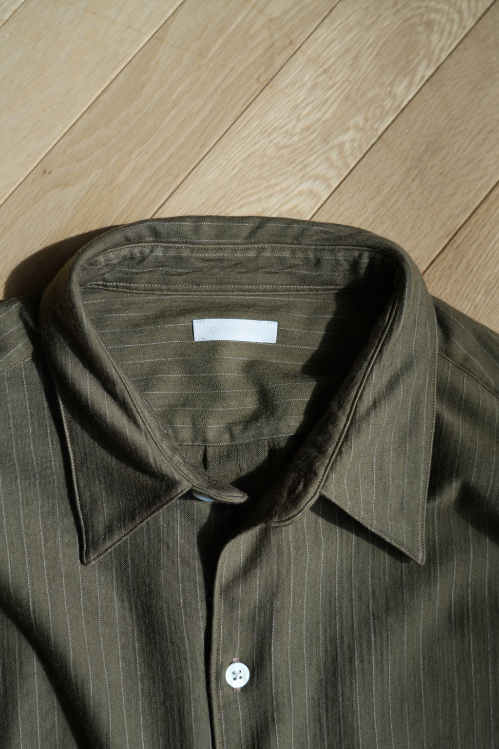 KANEMASA PHIL. "38G Wool Fulling Stripe Ideal Shirt" [beige khaki]