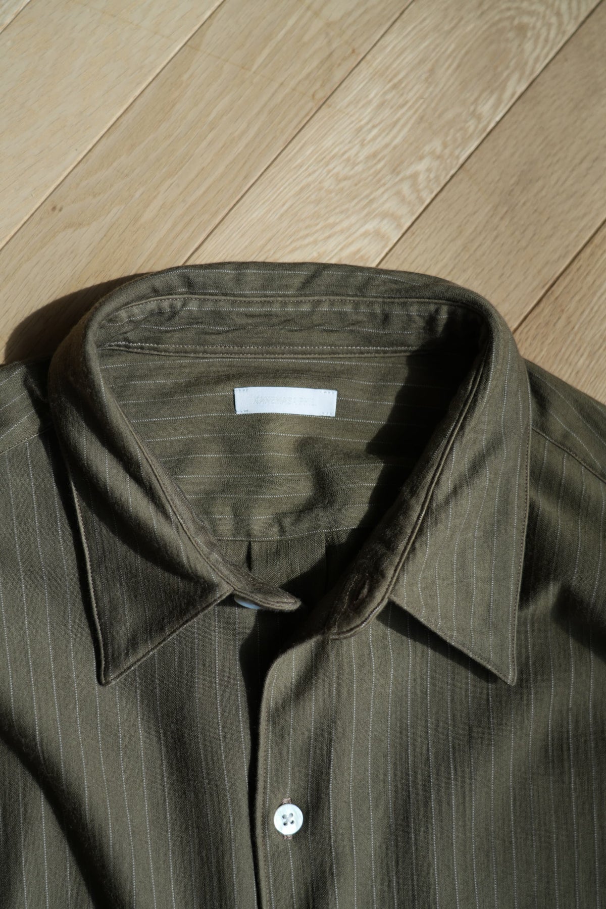 KANEMASA PHIL. "38G Wool Fulling Stripe Ideal Shirt" [beige khaki]
