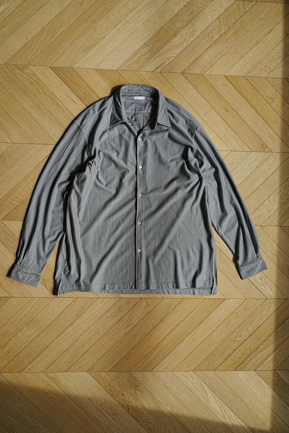 KANEMASA PHIL. "36G Wool Fulling Stripe Ideal Shirt" [Light Gray]